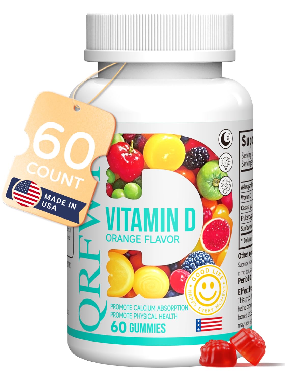 QRFWTX Gommes vitamine D orange en bouteille pour soutien des os et du système immunitaire