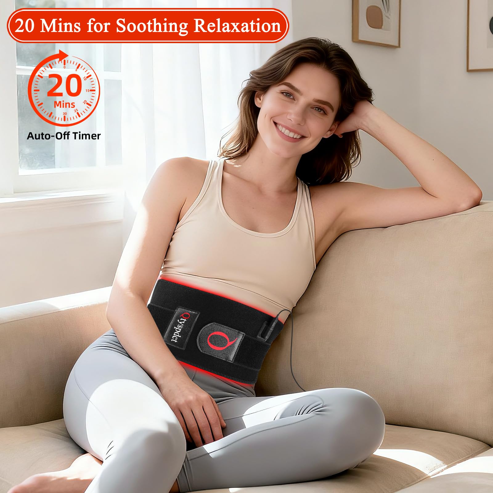 Qtyspdct bandeau thérapie rouge, port portable et discret pour différentes zones.
