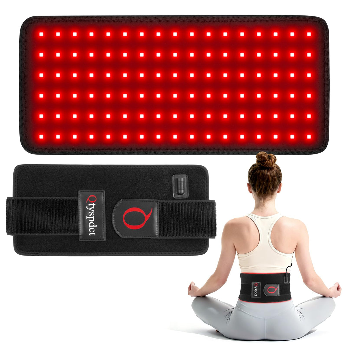 Qtyspdct ceinture lumière rouge 660-850nm sur dos, couverture étendue et bénéfice potentiel de détente musculaire.