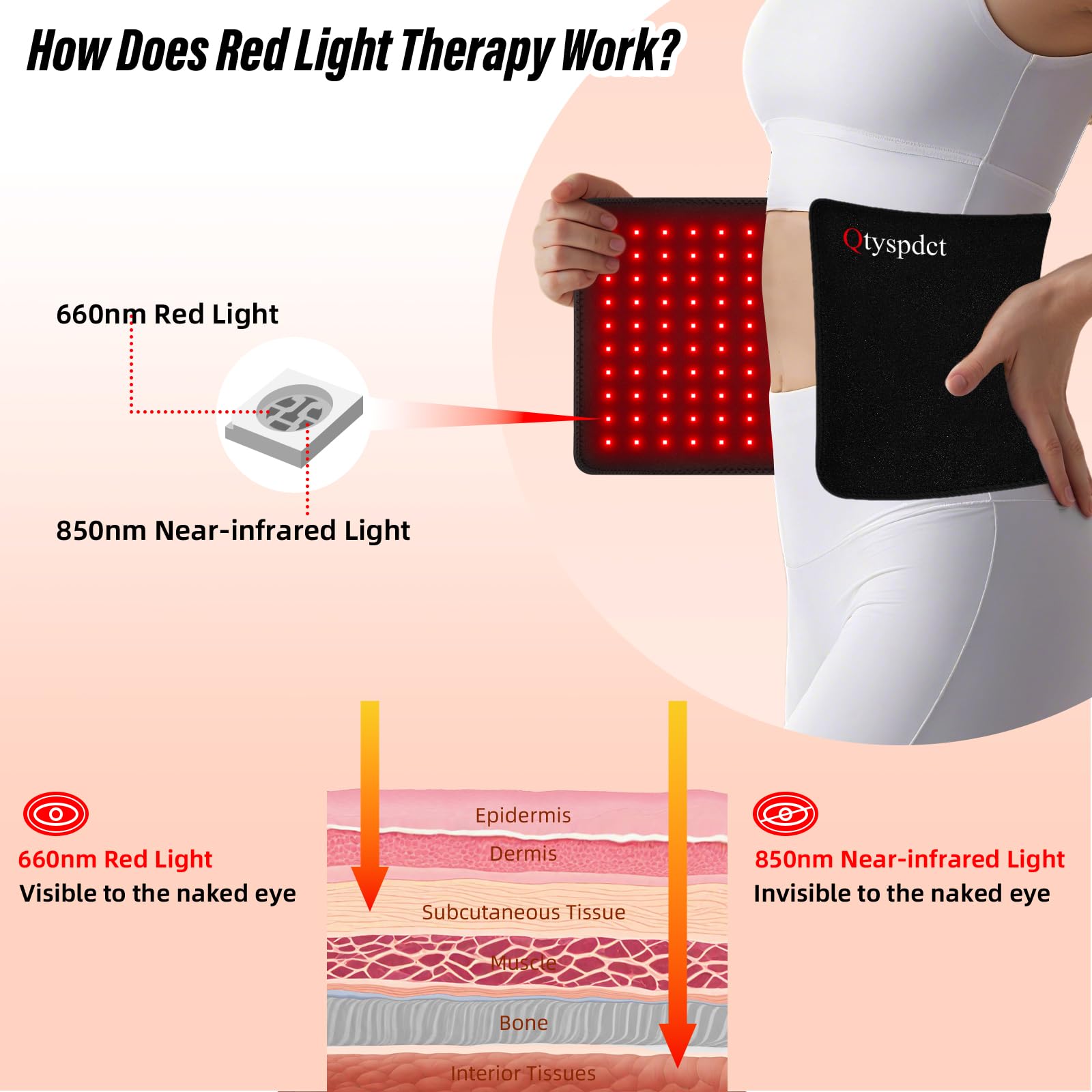 Qtyspdct ceinture lumière rouge sur le dos pour détendre les muscles.