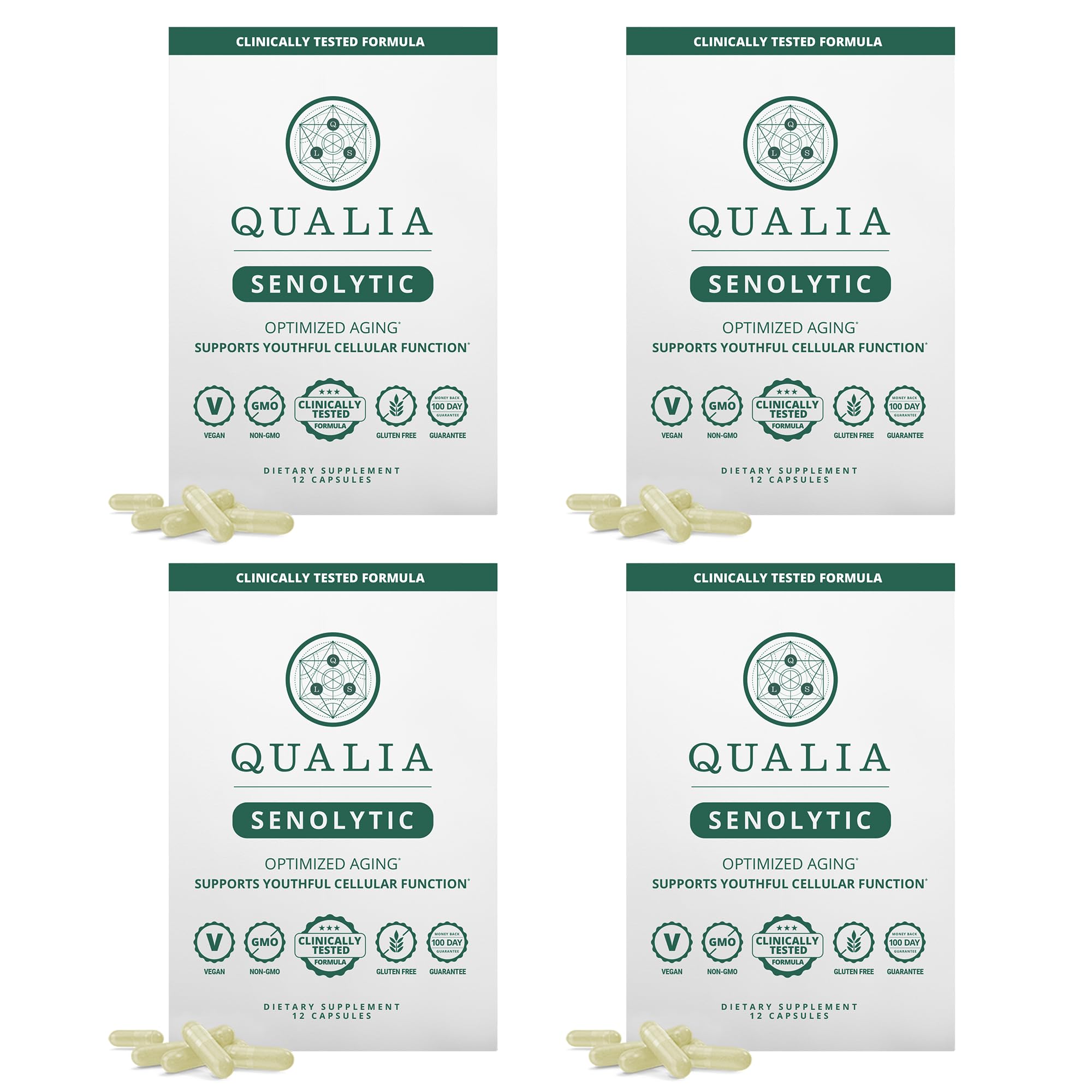 Qualia Sénolytique – bouteille présentée pour le régime de 2 jours avec facilité d’utilisation