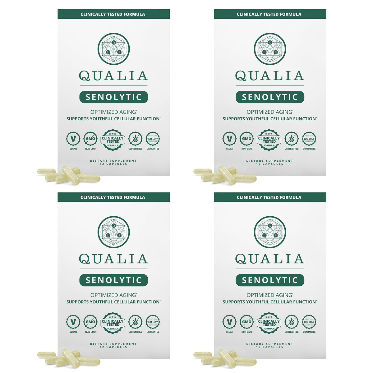 Qualia Sénolytique – bouteille présentée pour le régime de 2 jours avec facilité d’utilisation