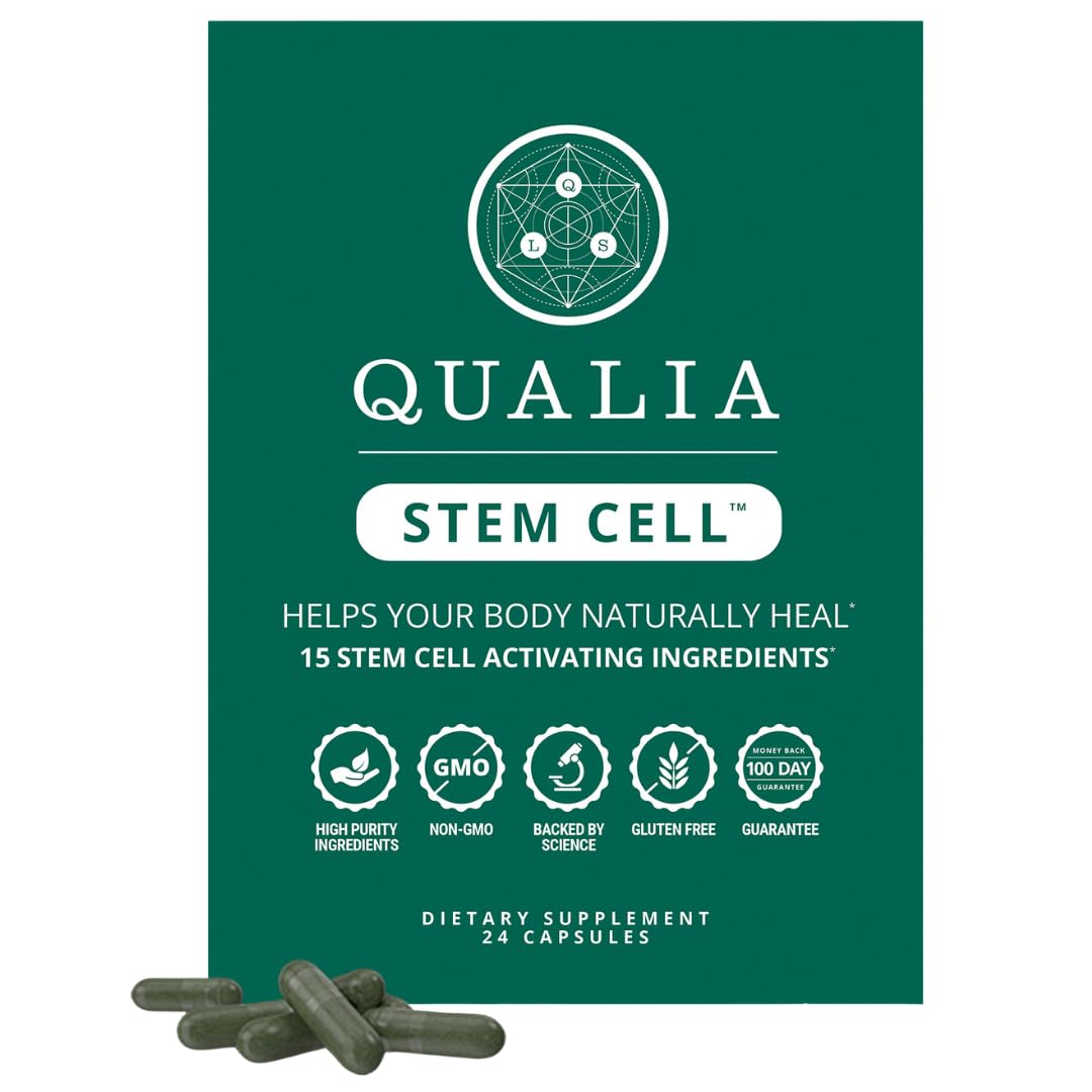 Qualia Stem Cell – bouteille montrant le flacon, soutien potentiel des fonctions des cellules souches.