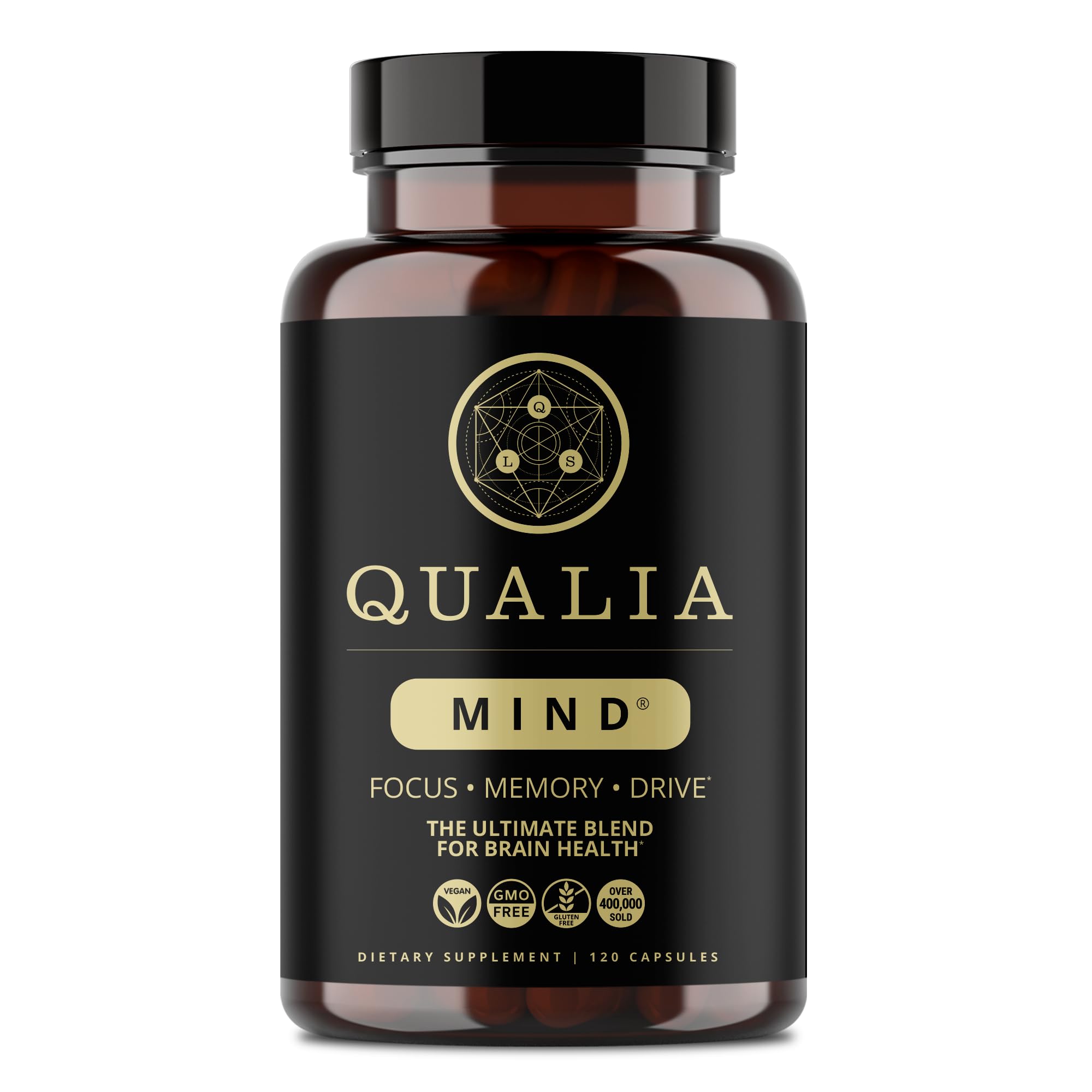 Qualia Mind, bouteille visible, favorise concentration et clarté mentale.