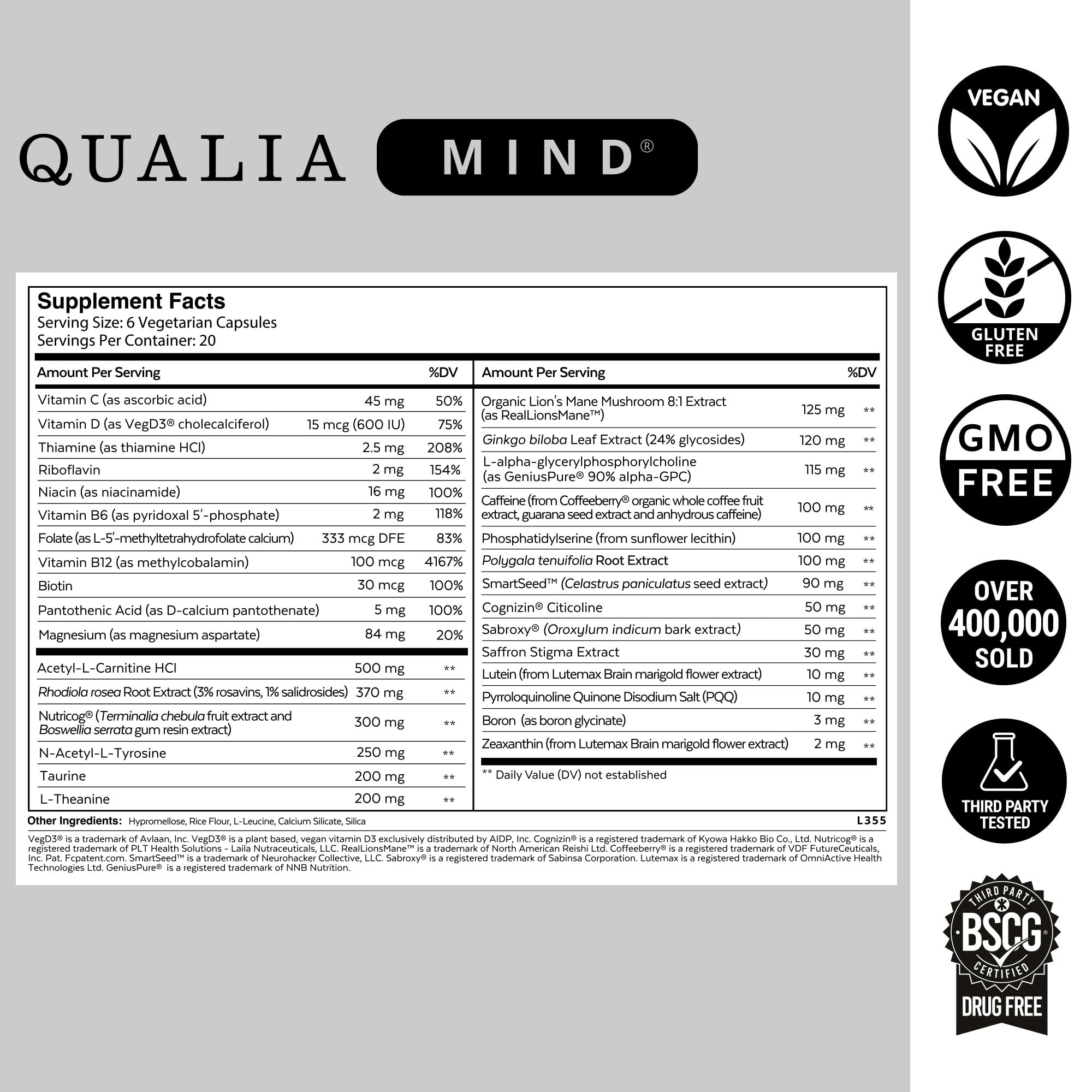Qualia Mind, extrait Crinière de Lion 8 1 mis en évidence pour mémoire et concentration.
