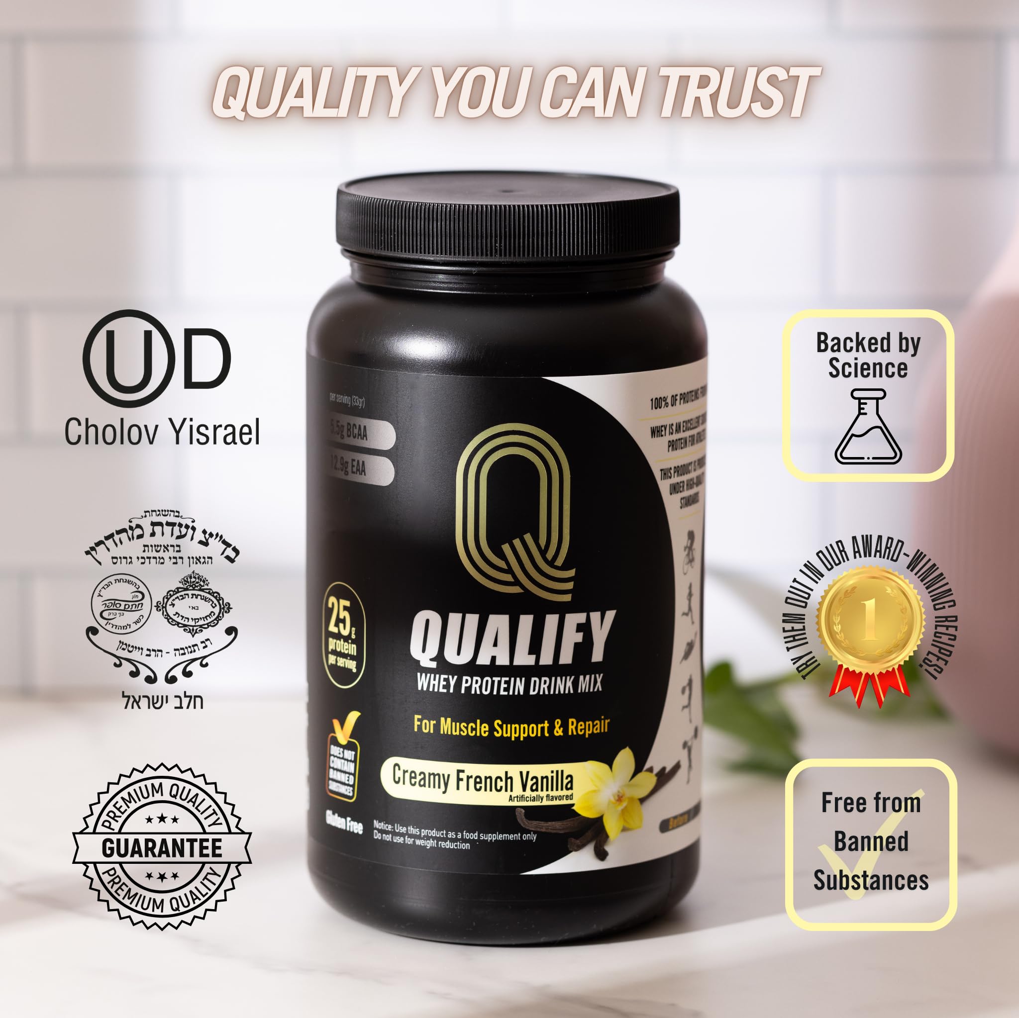 Qualify Protéine Vanille – contient BCAA et leucine pour l'entraînement.