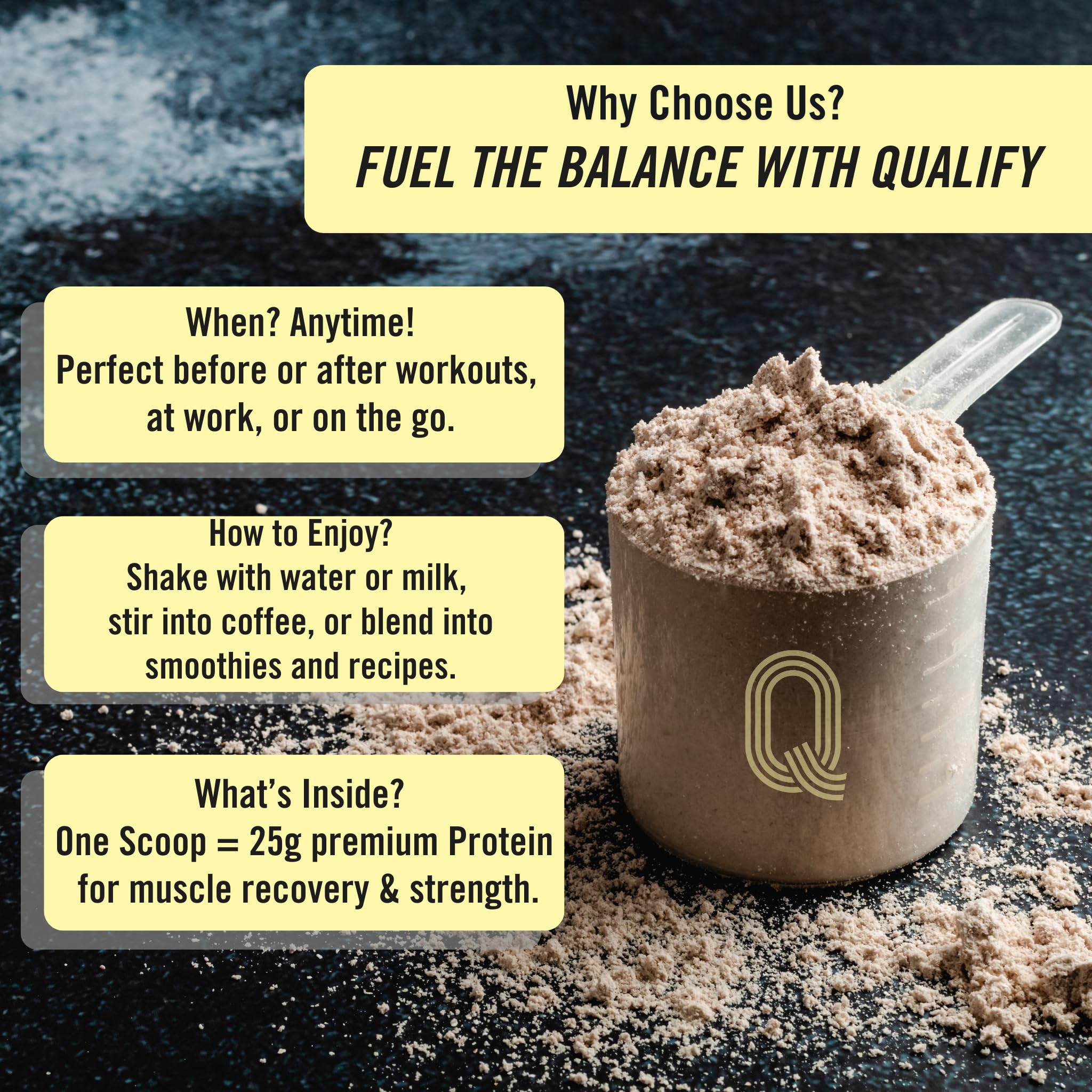Qualify Protéine Vanille – sans gluten et sans sucre, option légère.