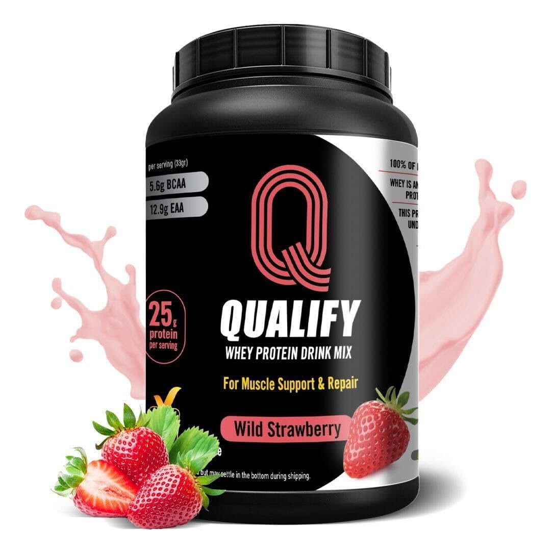 Qualify Poudre whey fraise, poudre protéinée idéale pour récupération après entraînement