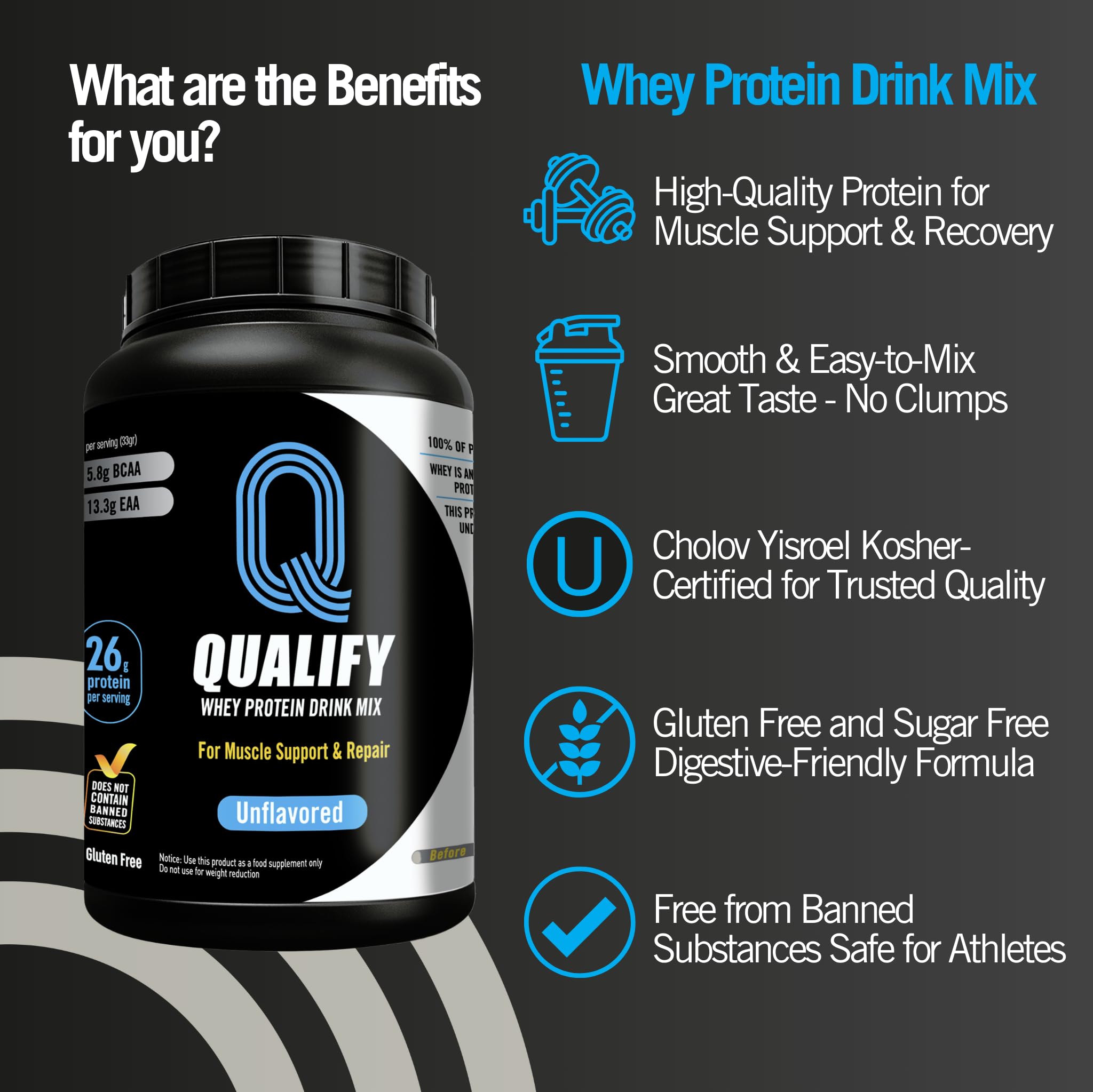 Qualify whey neutre sans gluten et sans sucre, option saine pour collations.