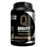 Qualify protéine whey chocolat noir en pot, récupération après entraînement facilitée.
