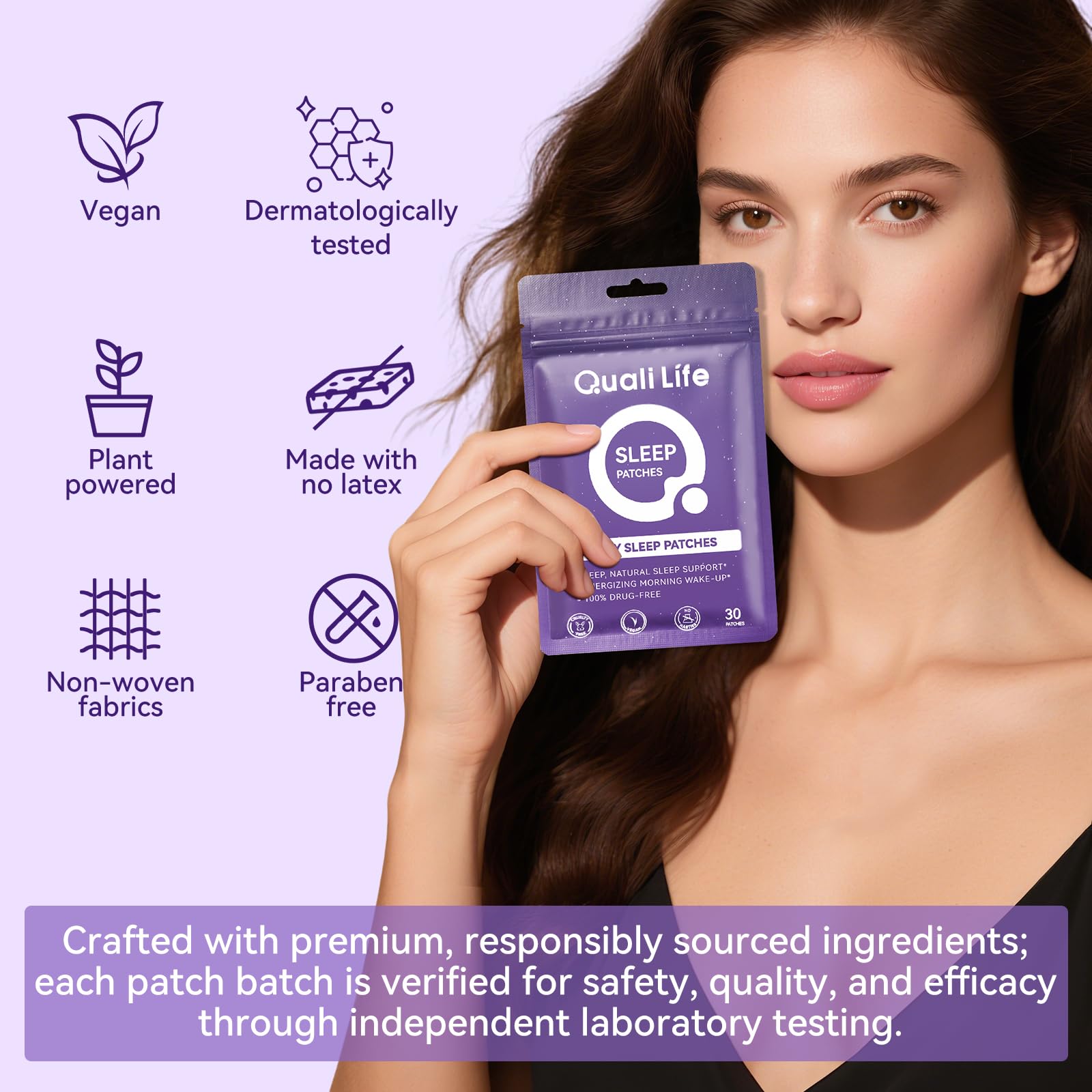 QualiLife Patch Sommeil derrière l’oreille : utilisation discrète pour la nuit.