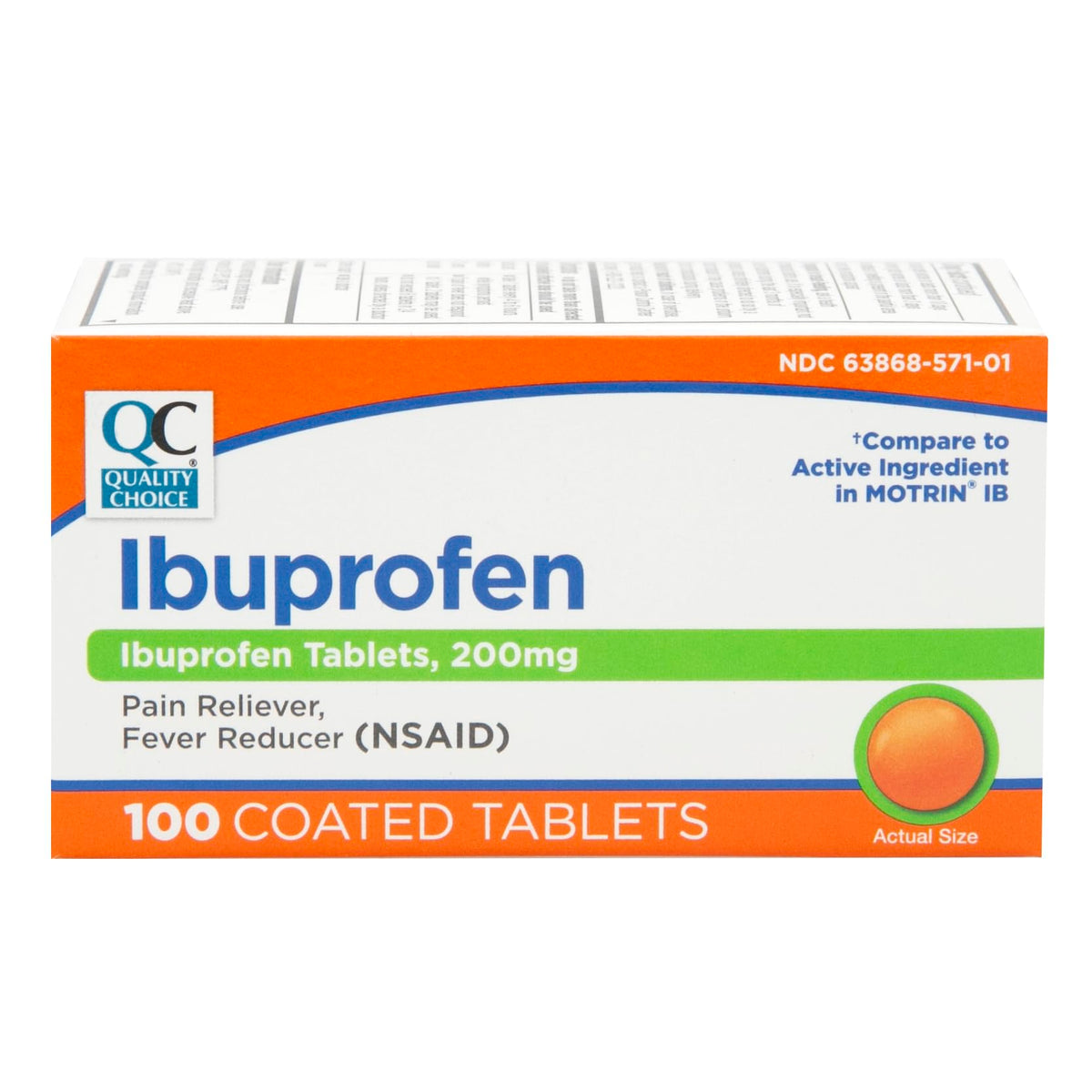 Quality Choice Ibuprofene: tablettes en boite de 100 pour usage courant.
