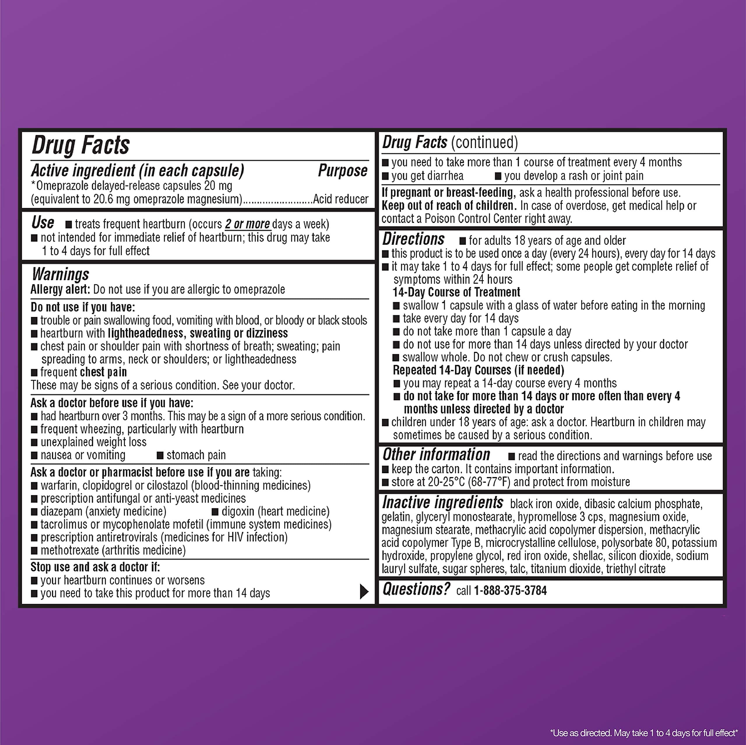 Quality Choice Omeprazole: paquet de 42 capsules, indication de trois cycles.