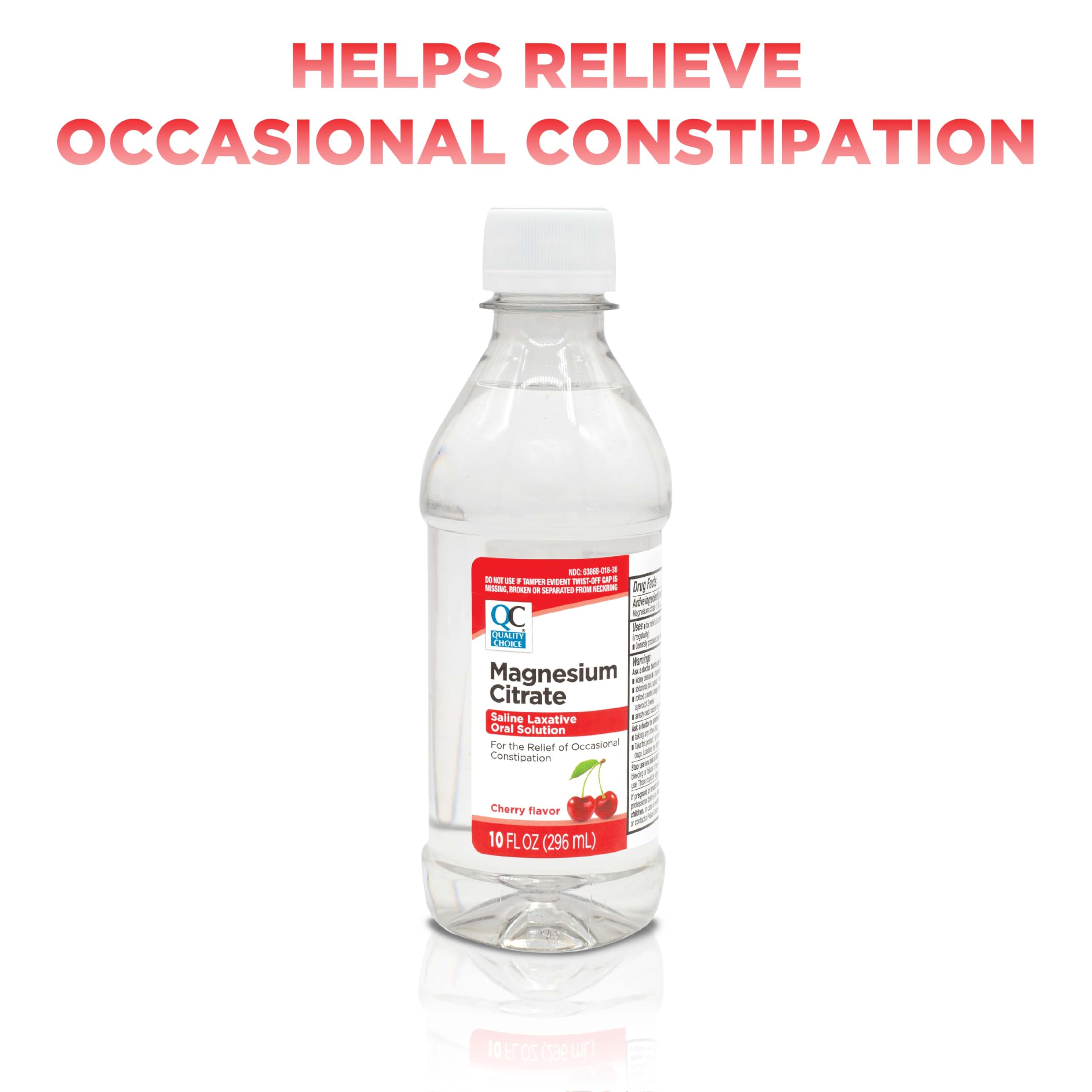 Quality Choice solution laxatif saline cerise, flacon, saveur agréable et usage temporaire.