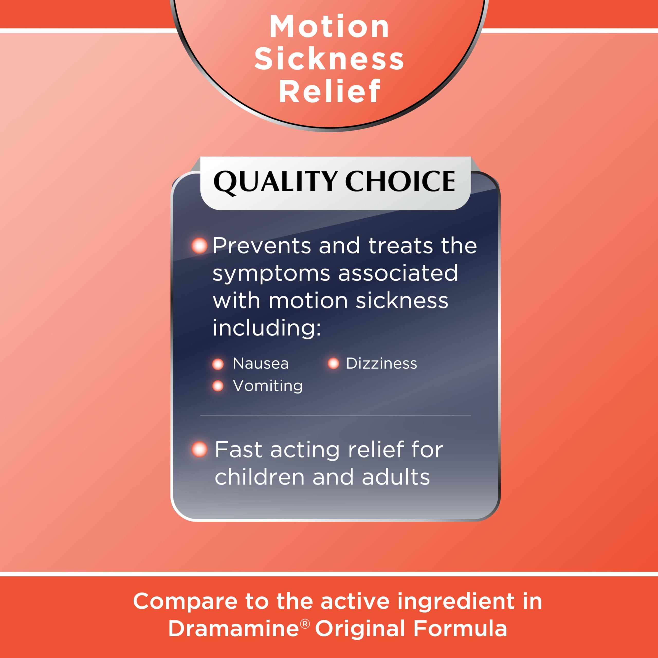 Quality Choice voyage-route tablettes prévenant le mal des transports pendant le trajet.