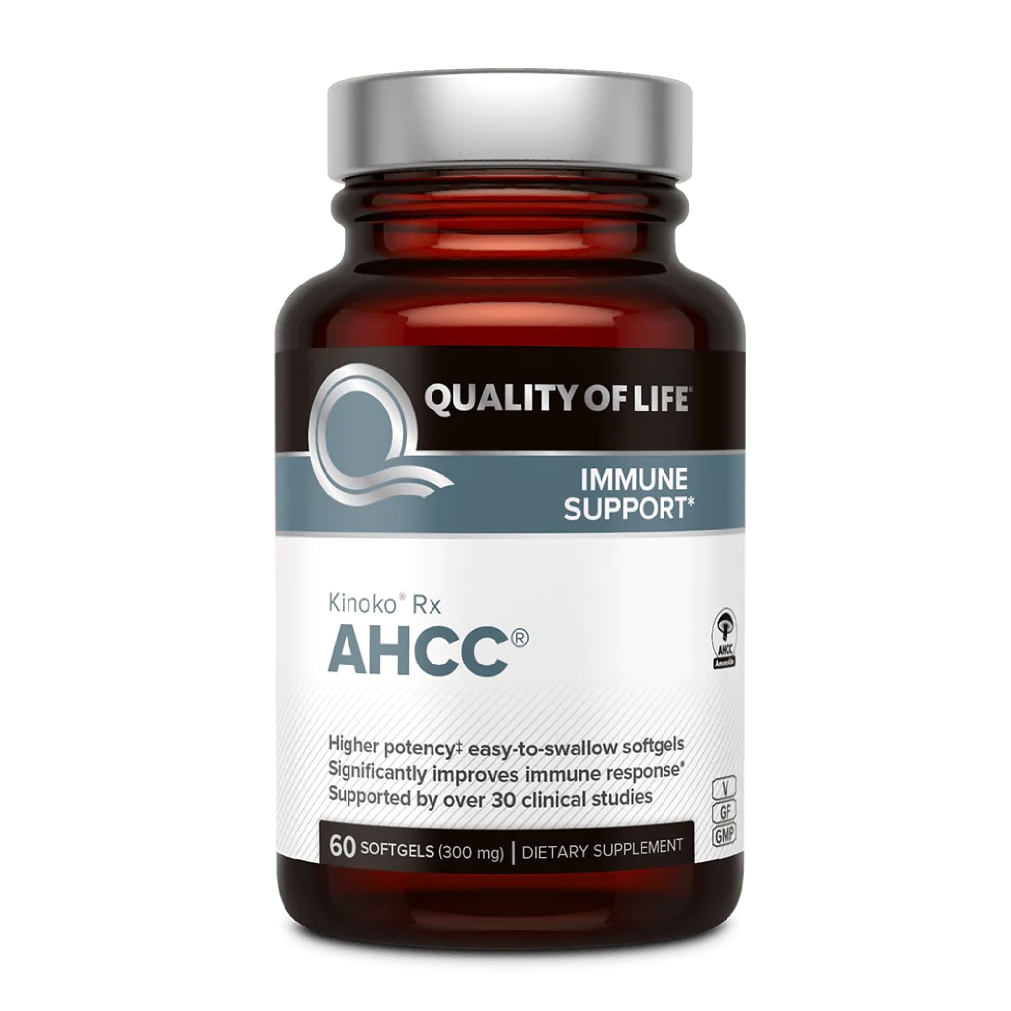Quality of Life AHCC Rx - Bouteille pilules: soutien potentiel pour le système immunitaire au quotidien.
