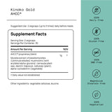 Étiquette Kinoko Gold AHCC affichant les détails produit et l’authenticité.