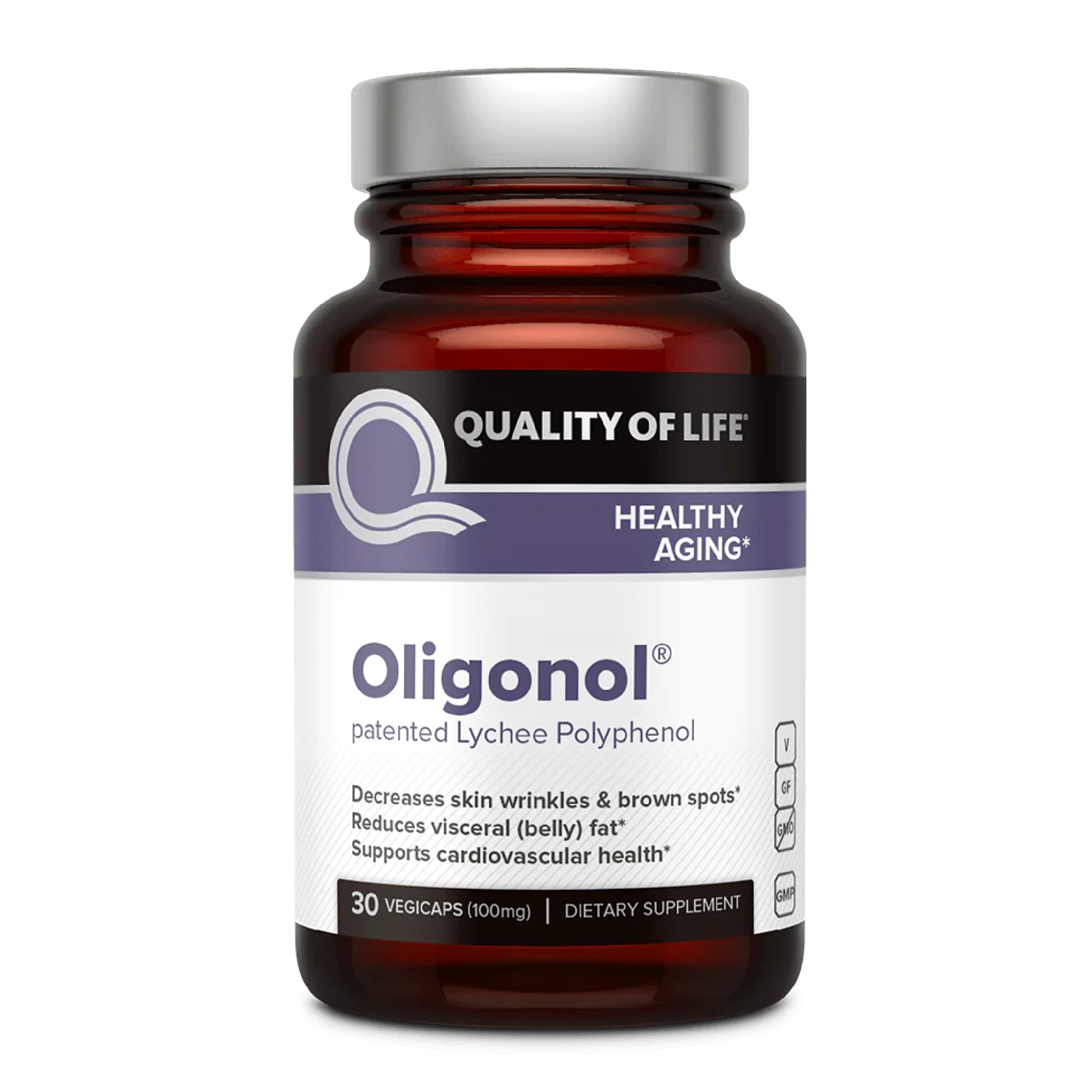 Quality of Life Oligonol: bouteille haut de gamme montrant l'étiquette et potentiel soutien à la circulation
