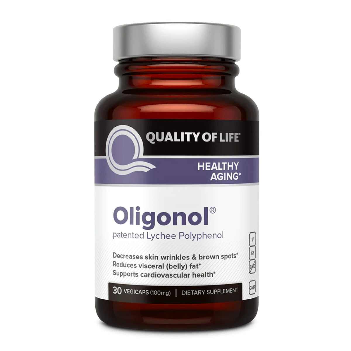 Quality of Life Oligonol: bouteille haut de gamme montrant l'étiquette et potentiel soutien à la circulation