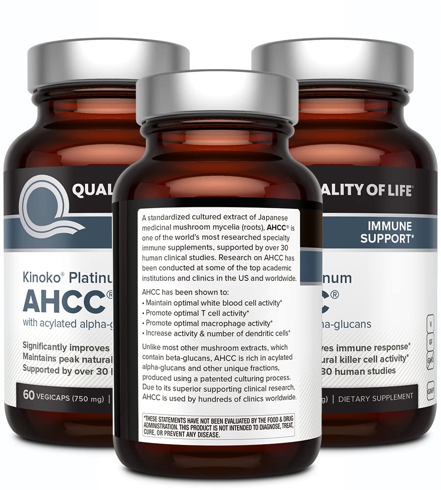 Quality of Life Pack 3 bouteilles AHCC Kinoko Platinum – solution pratique pour routine régulière.