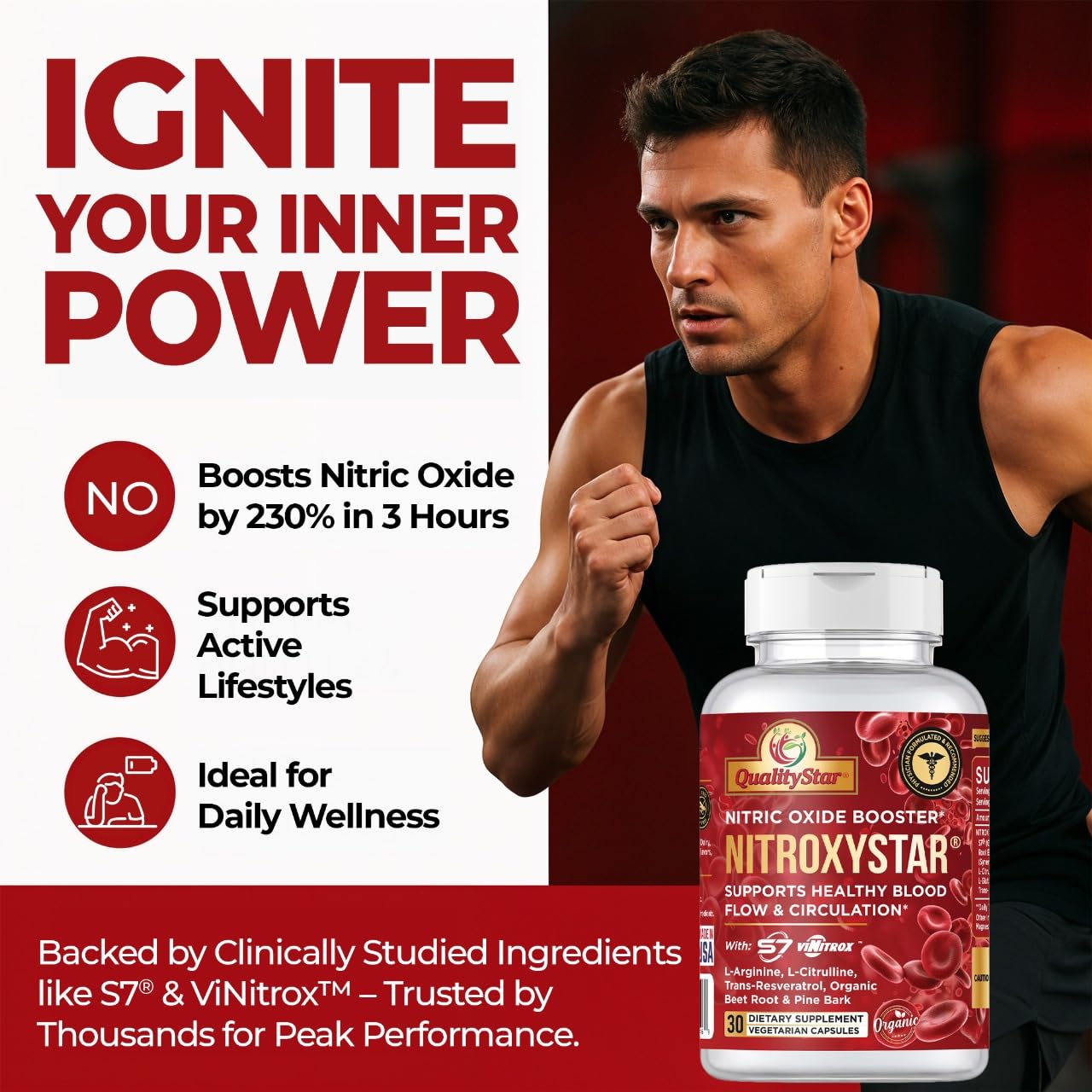 QualityStar Nitroxystar – L-Arginine et L-Citrulline favorisant la circulation.