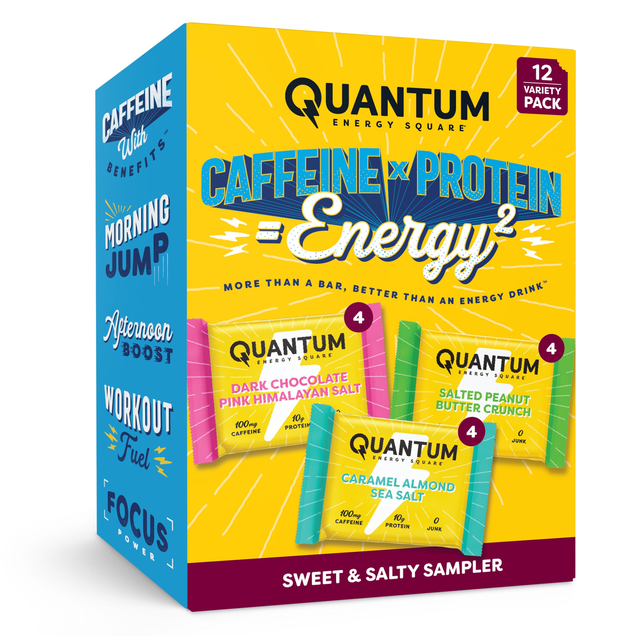 Quantum Energy Squares chocolat noir et sel Himalaya pour une pause énergisante.