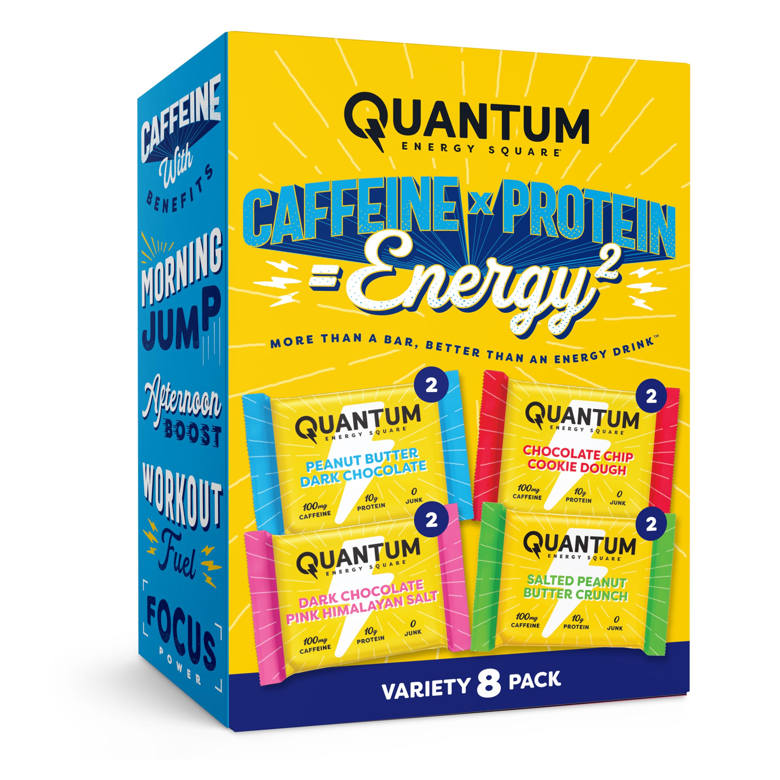 Quantum Energy Squares, barre caféine et protéines, idéale pour rester alerte lors de déplacements.