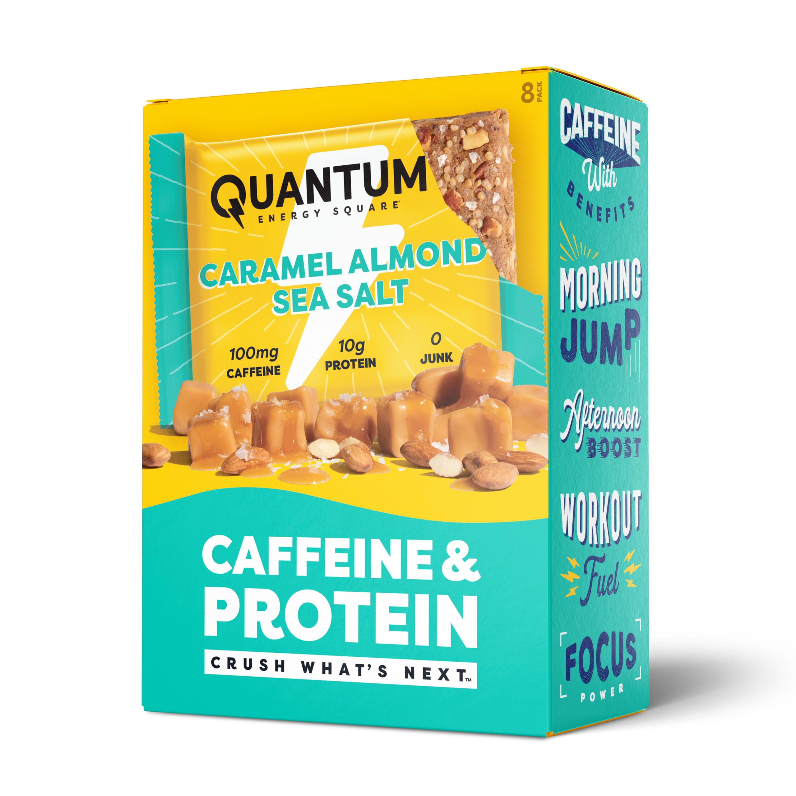 Quantum Energy Squares barre énergie caramel amande pour un coup de boost gourmand.