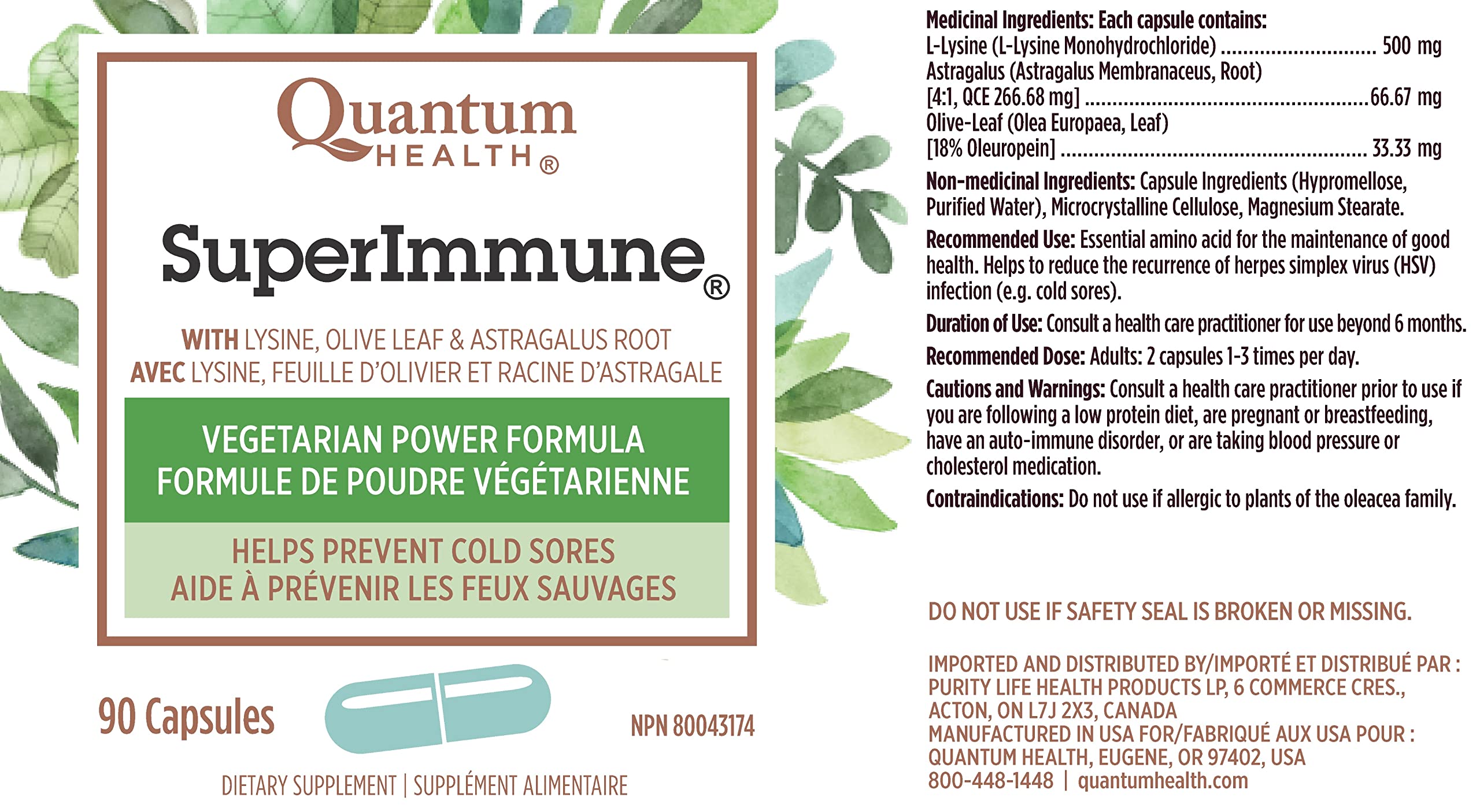 Quantum Health Super Immunité+ - Étiquette claire facilitant la compréhension des ingrédients.