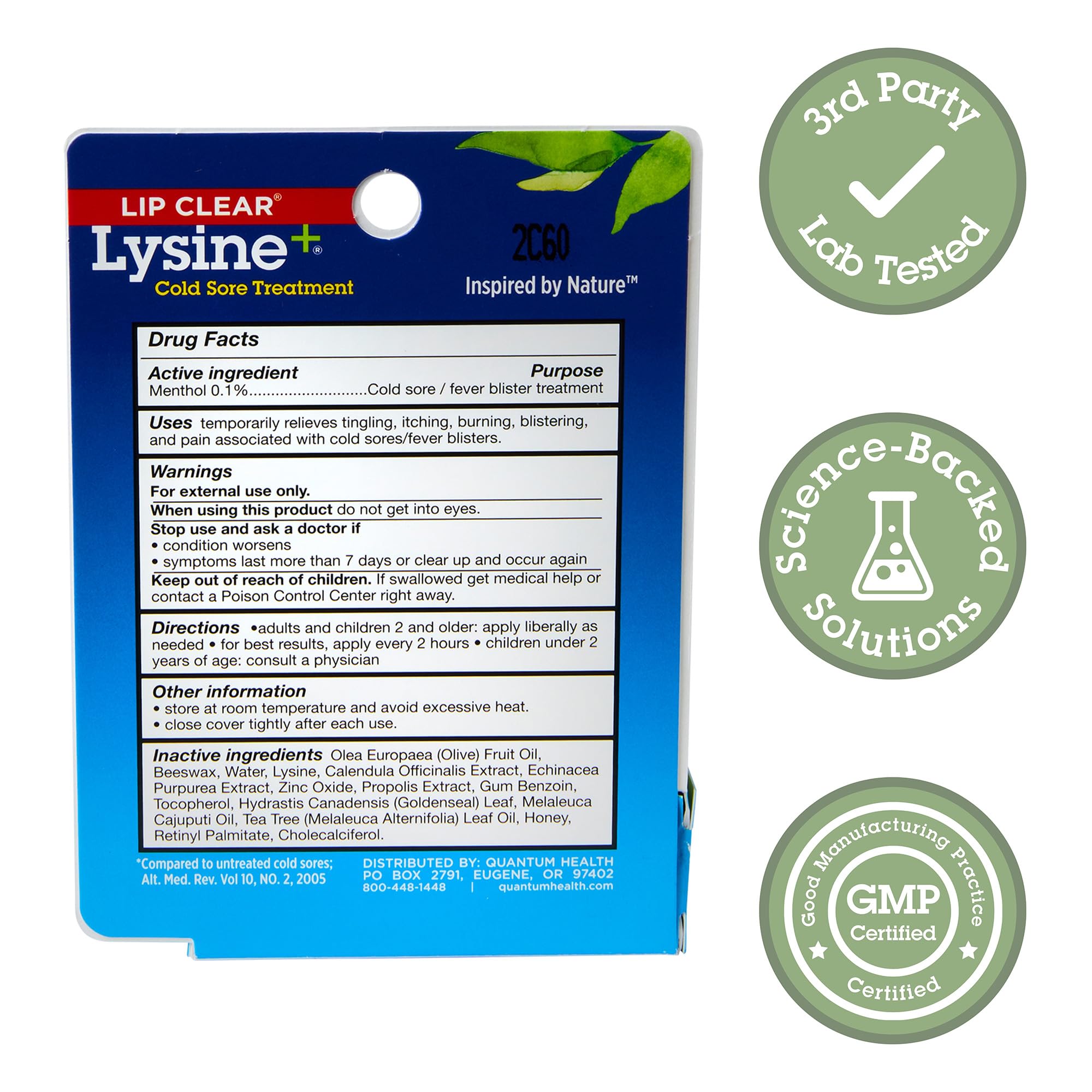 Quantum Lip Clear Lysine+ en tube, application pratique pour calmer l'irritation.