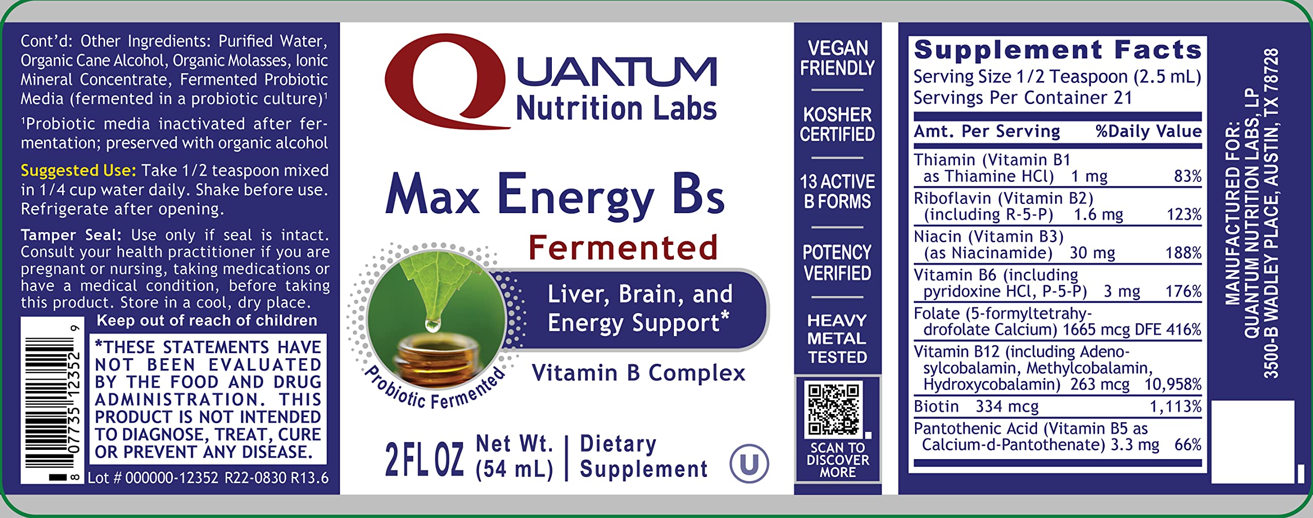 Quantum Nutrition Max Energy B, idéal pour routine matinale active et concentration soutenue.