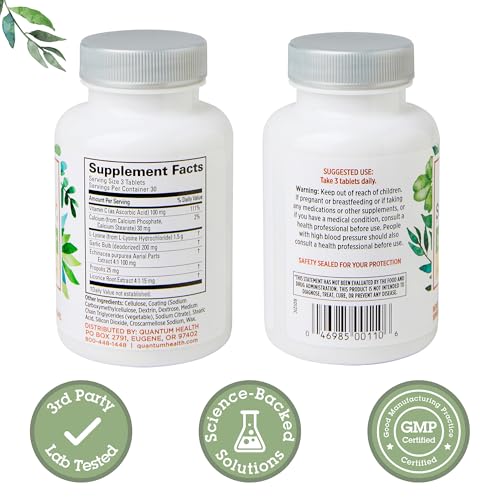 Quantum Santé Super Lysine+ – tablettes disposées, dosage pratique pour l’usage journalier.