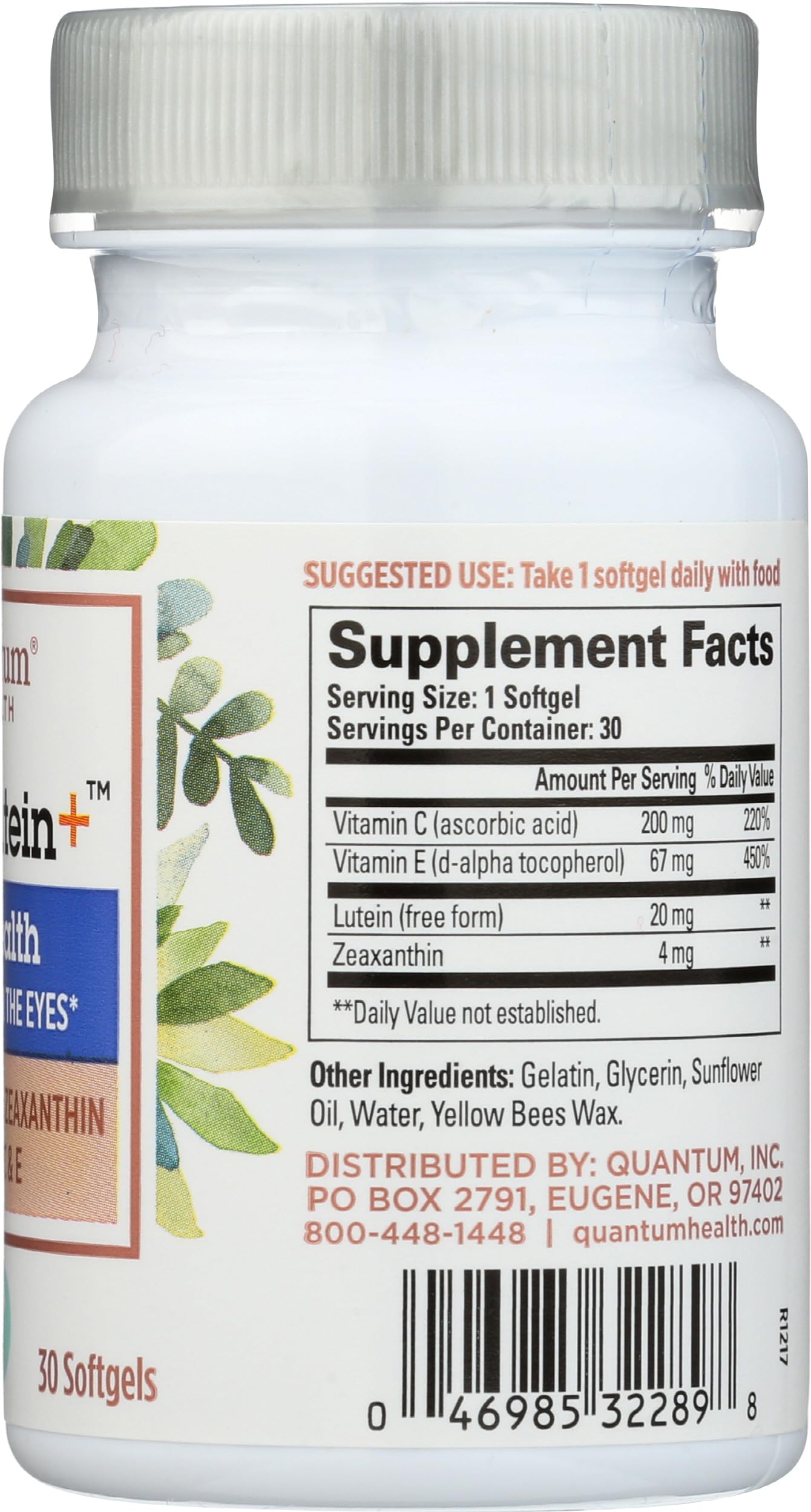 Quantum See Lutein+ - liste d'ingrédients comprenant lutéine et zéaxanthine.