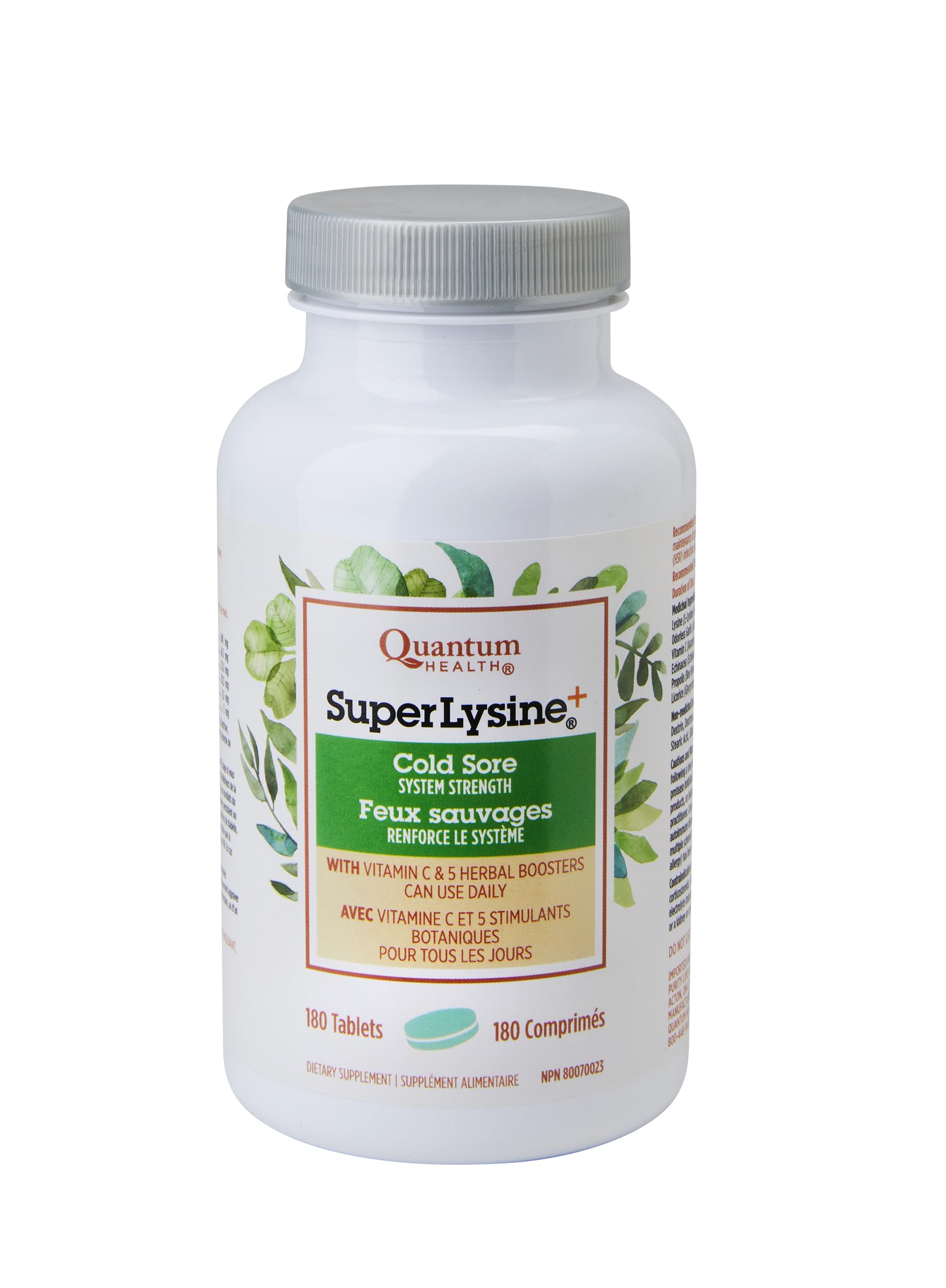 Quantum Super Lysine 180 comprimés — boîte pour un soutien immunitaire potentiel.