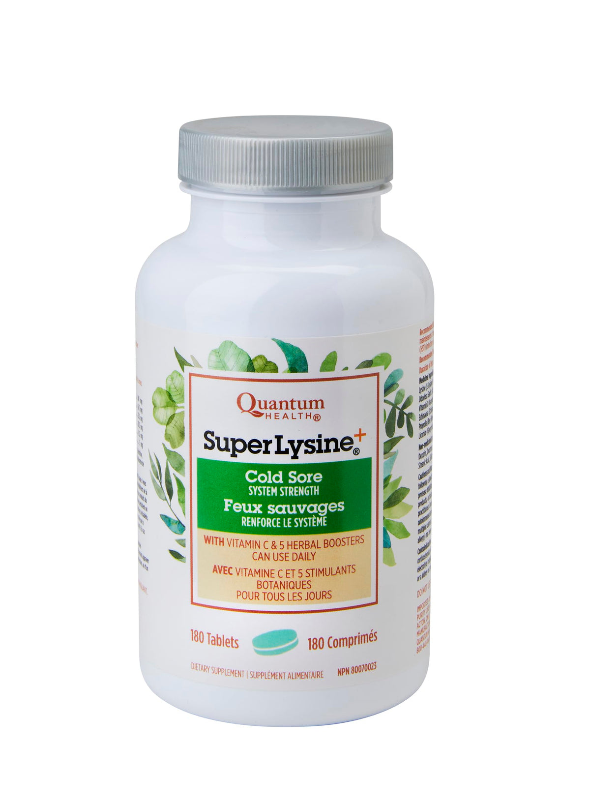 Quantum Super Lysine 180 comprimés — boîte pour un soutien immunitaire potentiel.