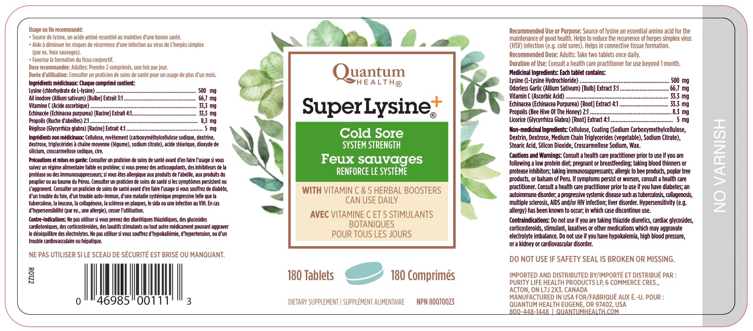 Quantum Super Lysine 180 tablettes gros plan: faciles à prendre au quotidien.