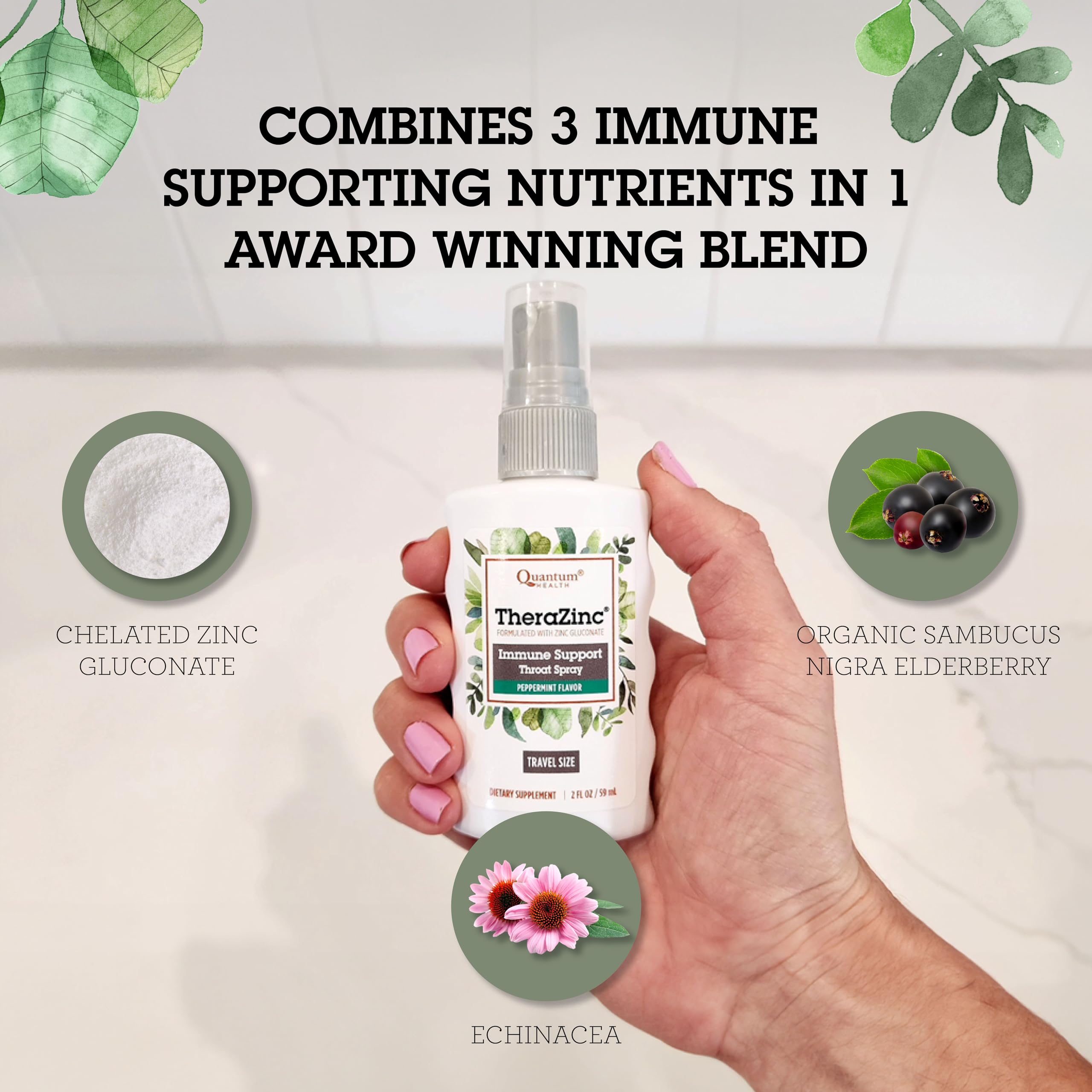 Quantum TheraZinc Spray saveur menthe apaise et rafraîchit la bouche.