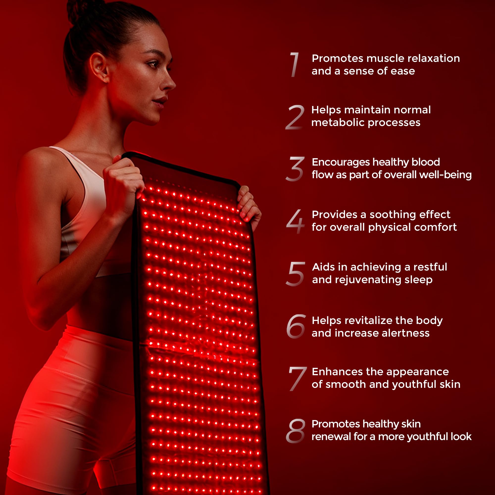 Modes lumineux: constant, 10 Hz et 40 Hz pour relaxation.