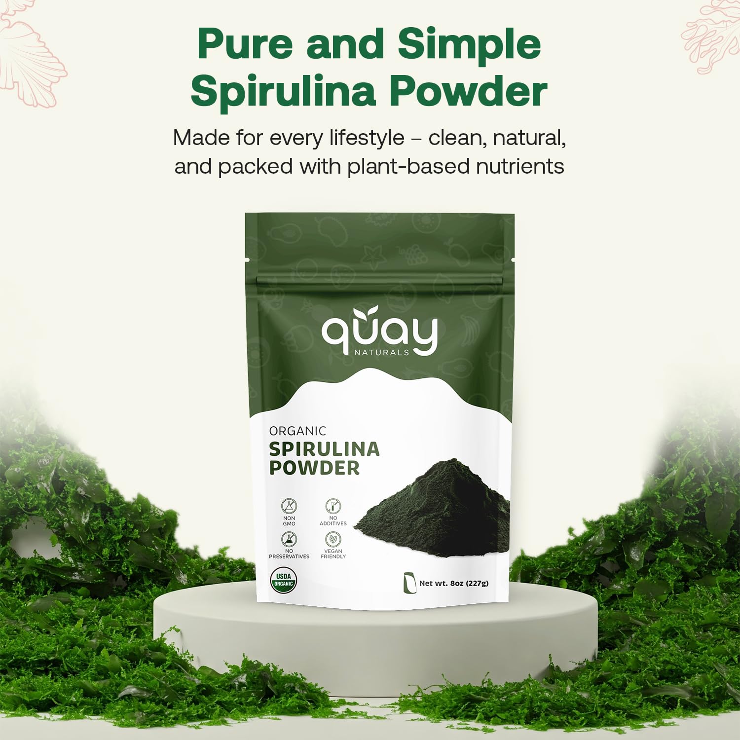 Format voyage de Spiruline Bio Quay Naturals, pratique et durable.