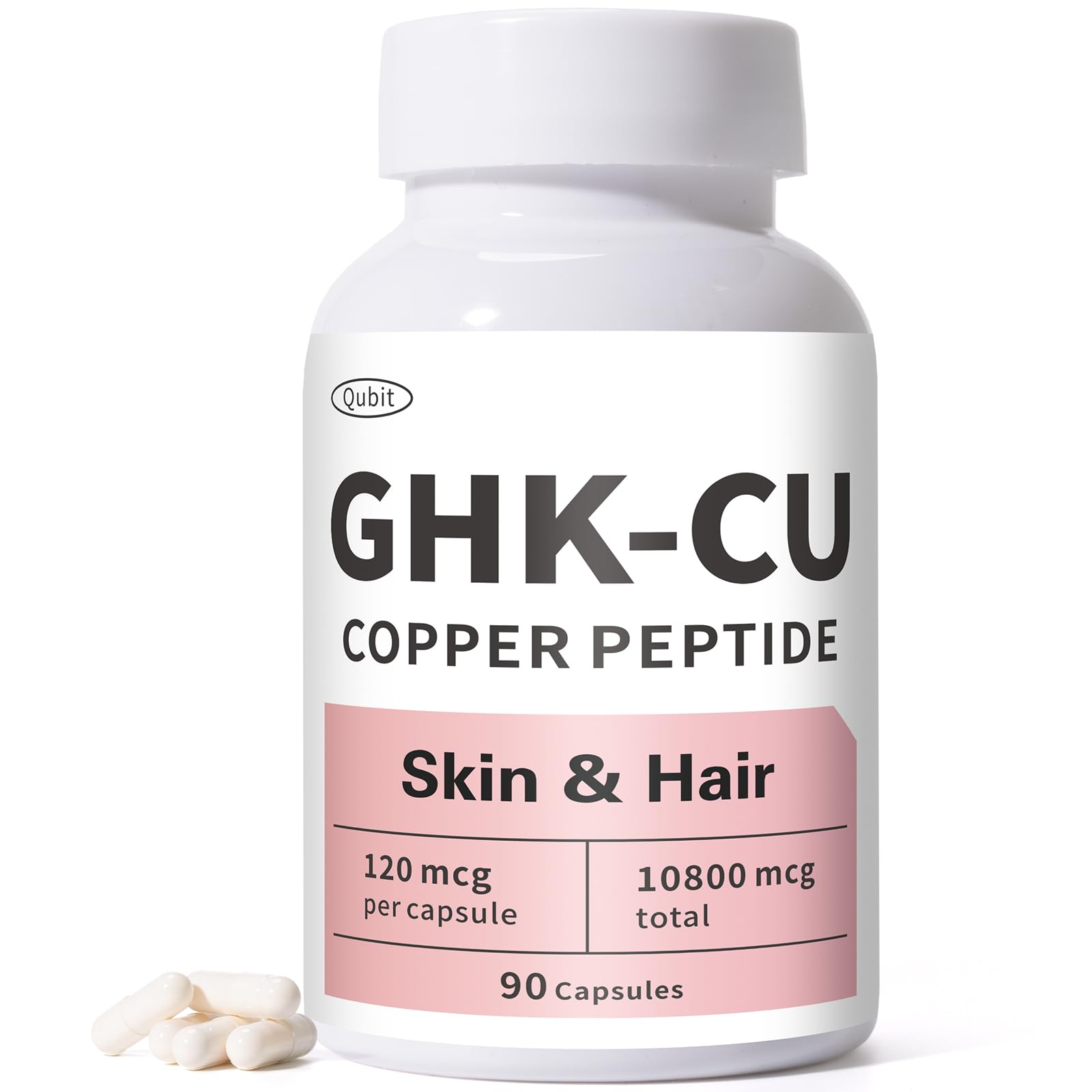 QUBIT GHK-Cu: capsules vegan faciles à avaler pour la peau et les cheveux.