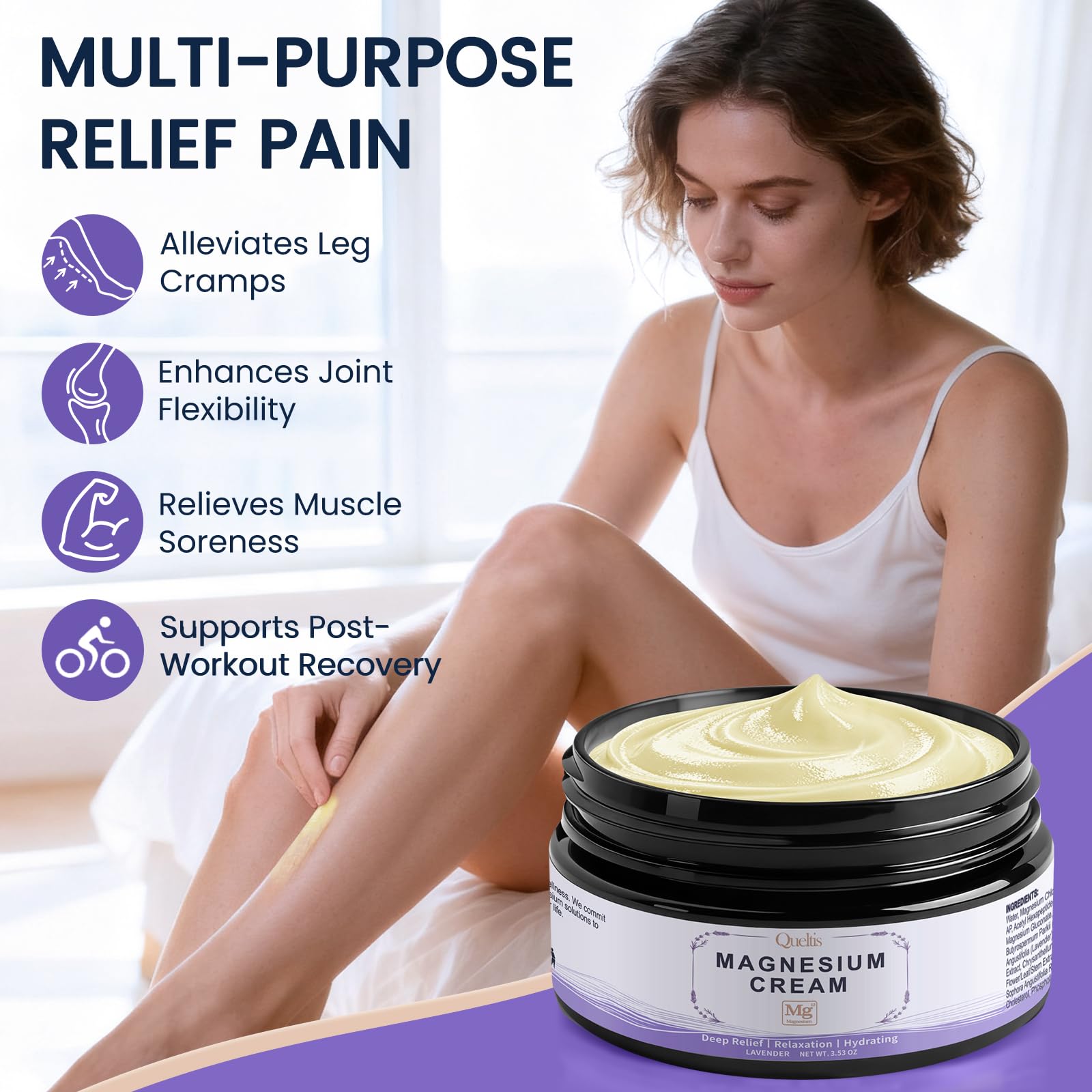 Queltis Crème Magnésium - application-massage-muscles: soulage les tensions après l’effort