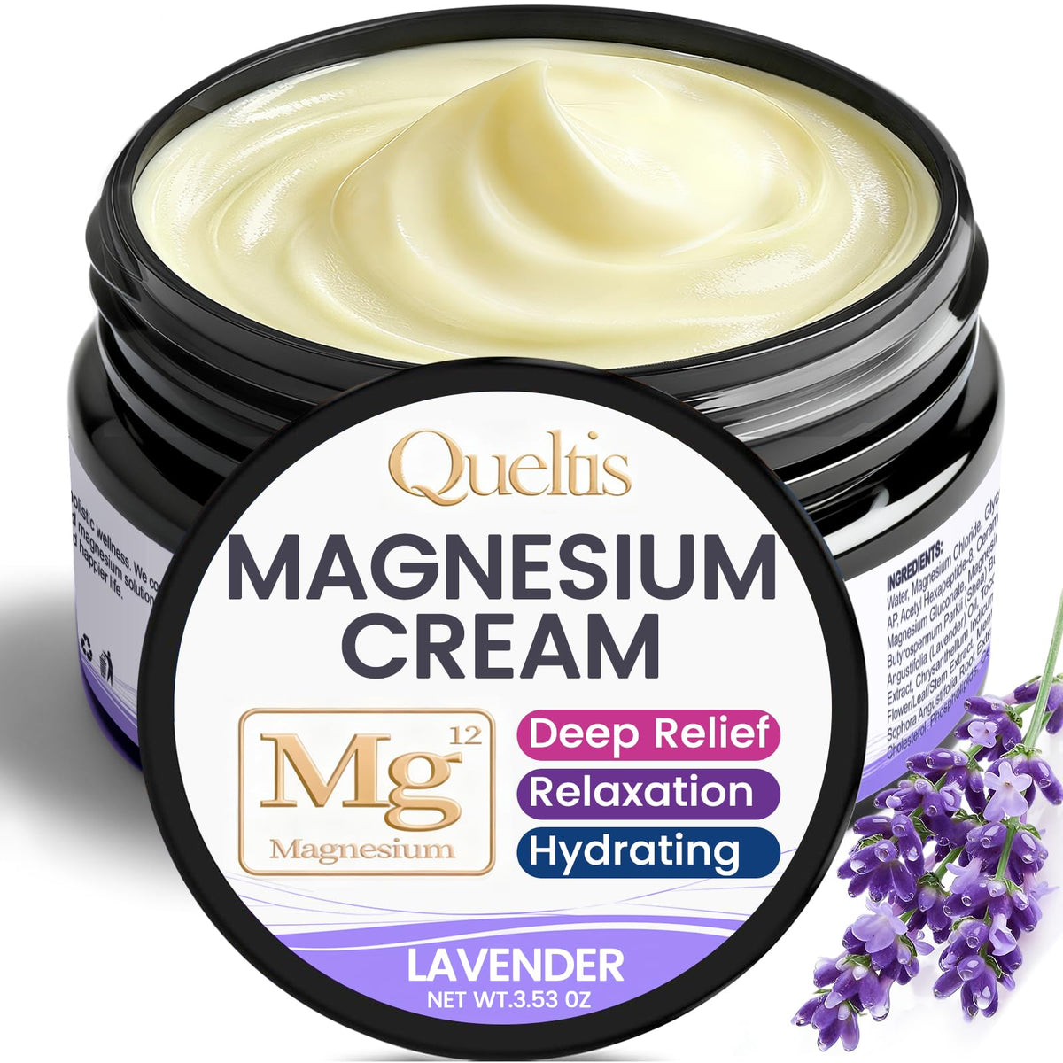 Queltis Crème Magnésium - bouteille lavande: contribue à la détente musculaire et au sommeil calme