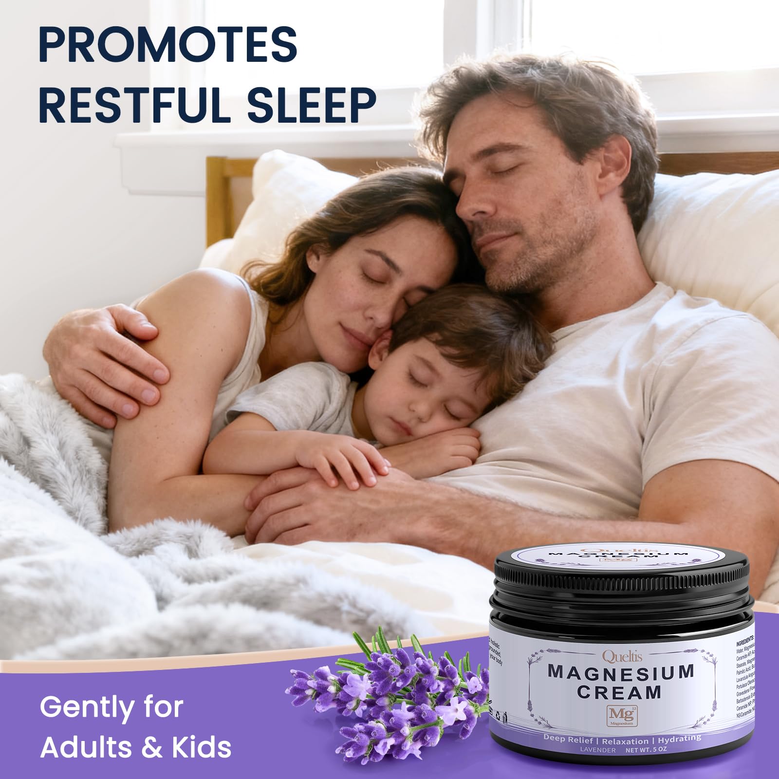 QUELTIS crème magnésium lavande — parfum relaxant, favorise une routine nocturne calme.