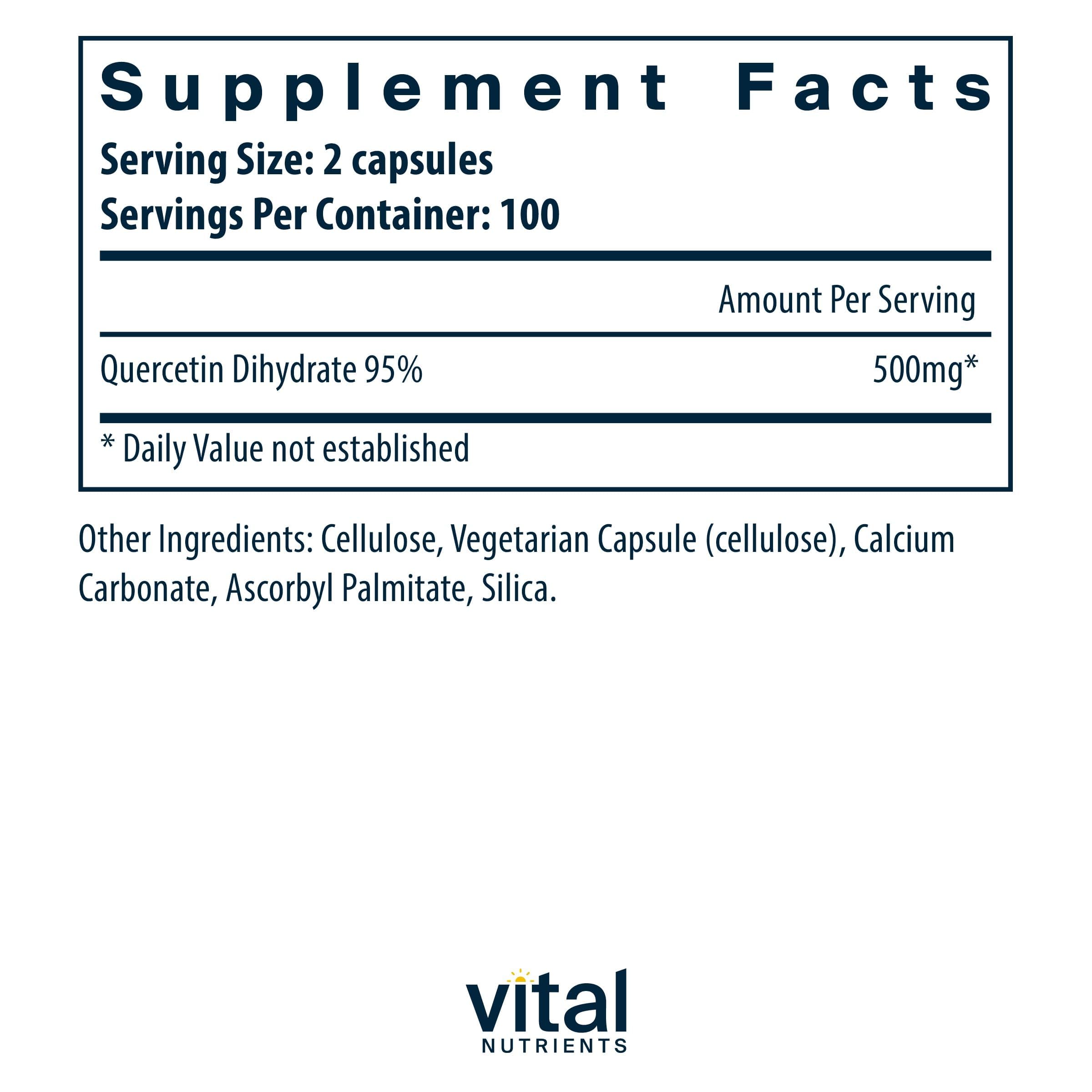 Quercétine Vital Nutrients — formulation vegan riche en bioflavonoïdes.