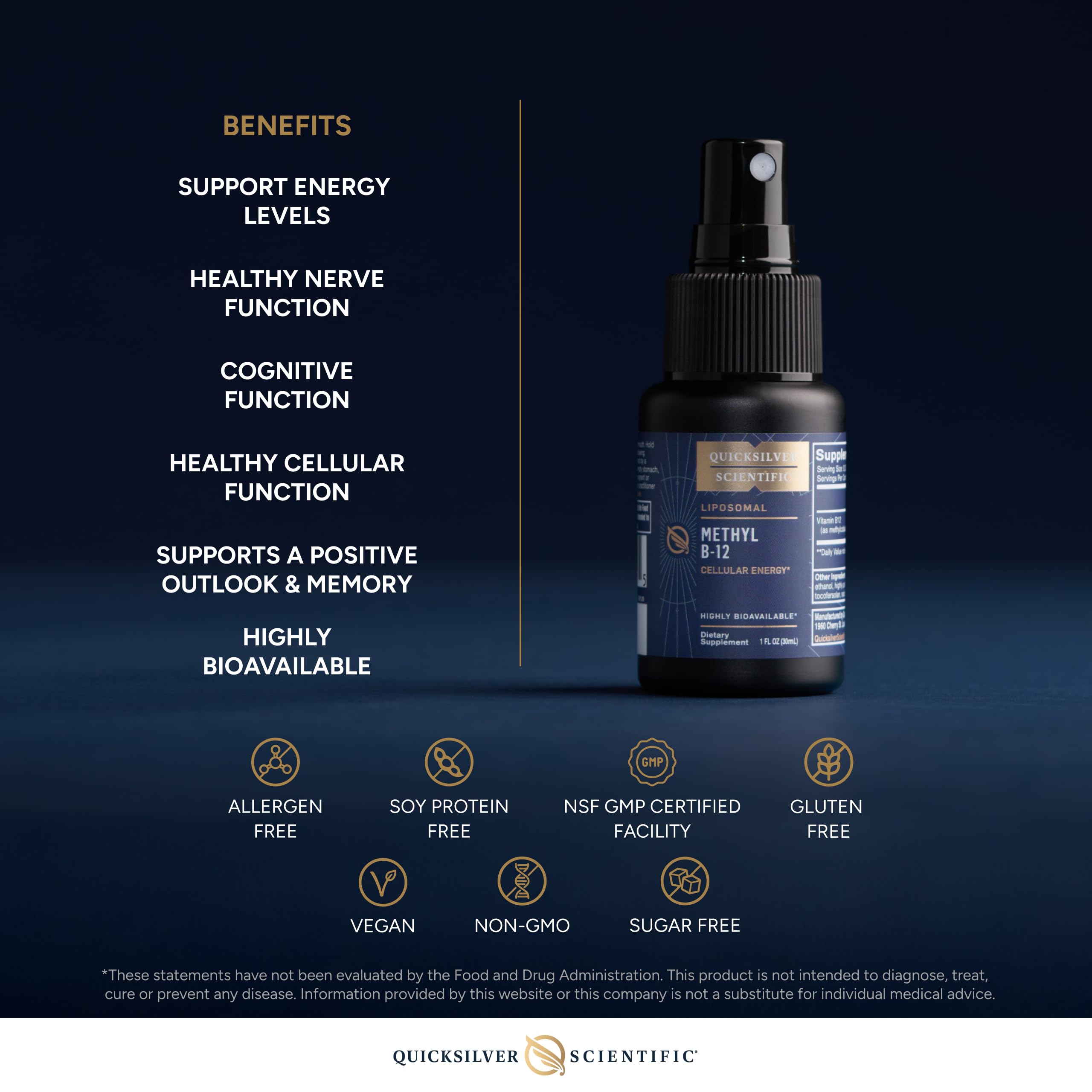 Forme active méthylcobalamine de Quicksilver Scientific pour soutien métabolique