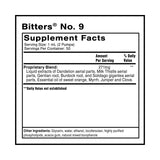 Étiquette Bitters No. 9 de Quicksilver Scientific, lisible et moderne