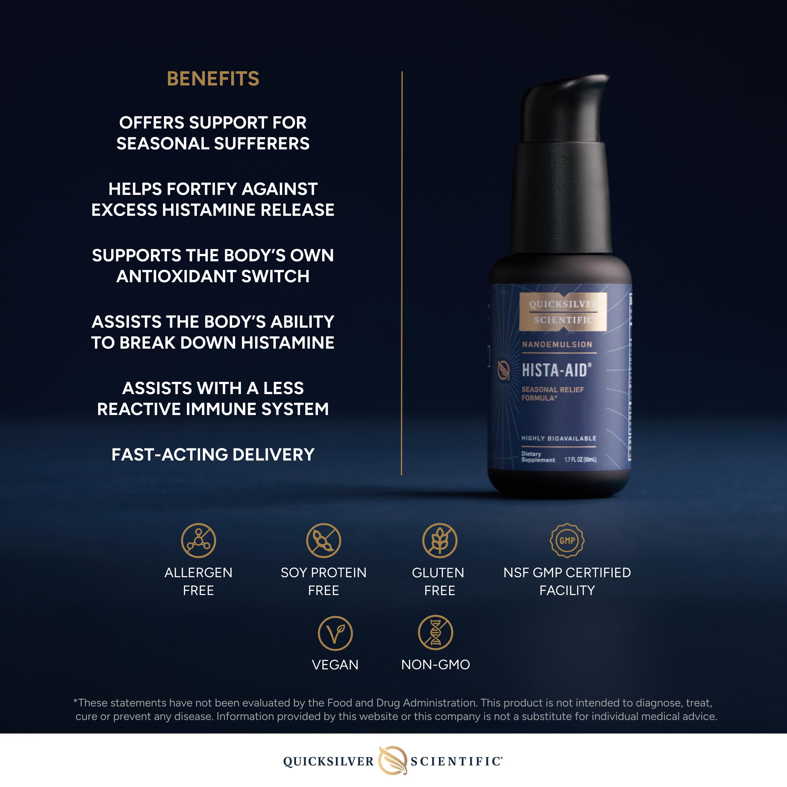 Quicksilver Scientific Hista-Aid – gouttes liposomales utilisées quotidiennement.