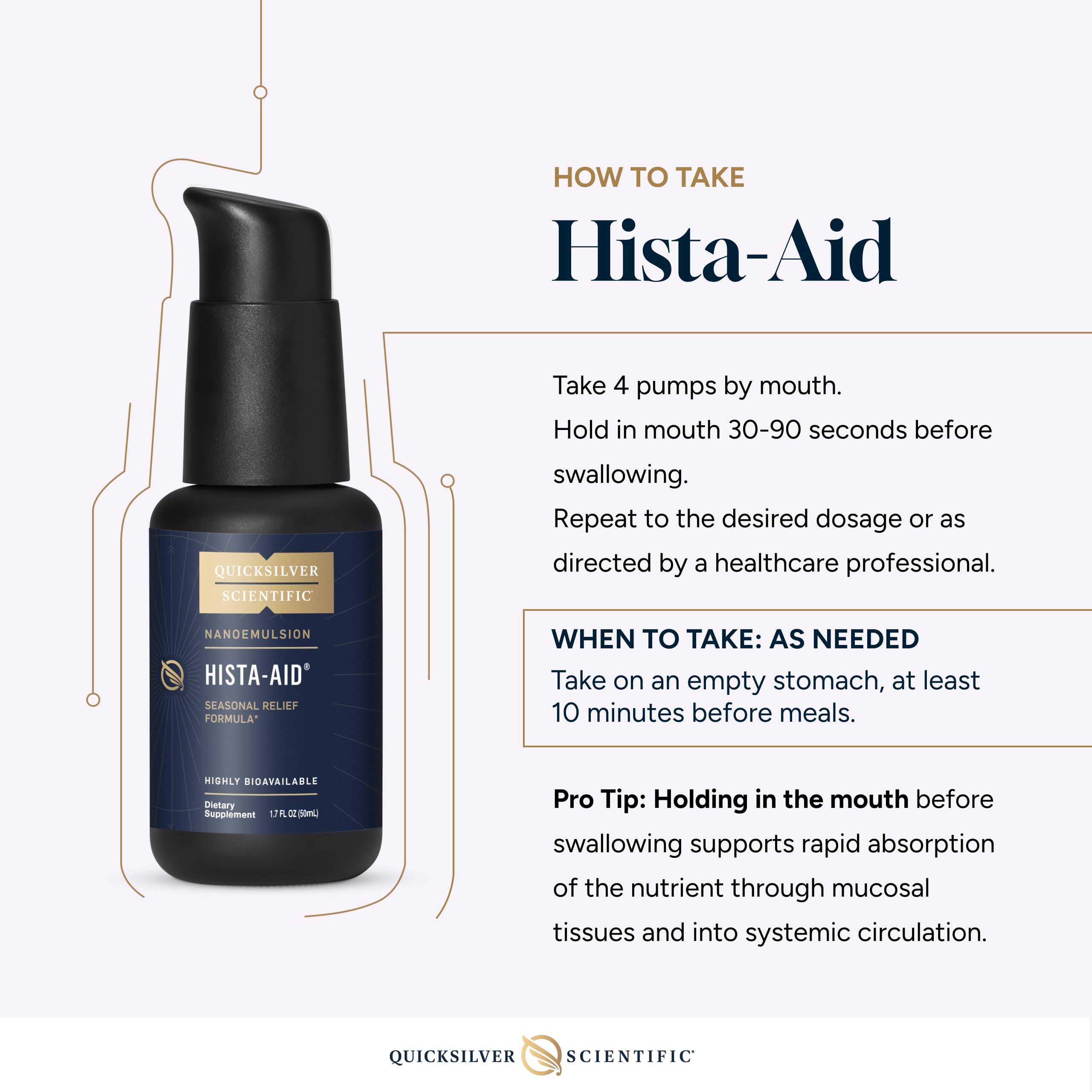 Quicksilver Scientific Hista-Aid – emballage soigné facilitant le choix éclairé.