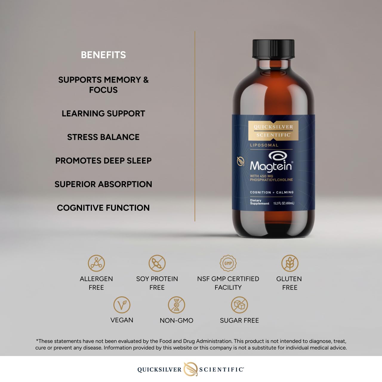 Quicksilver Scientific Liposomal Magtein ingrédients vegan sans allergènes.