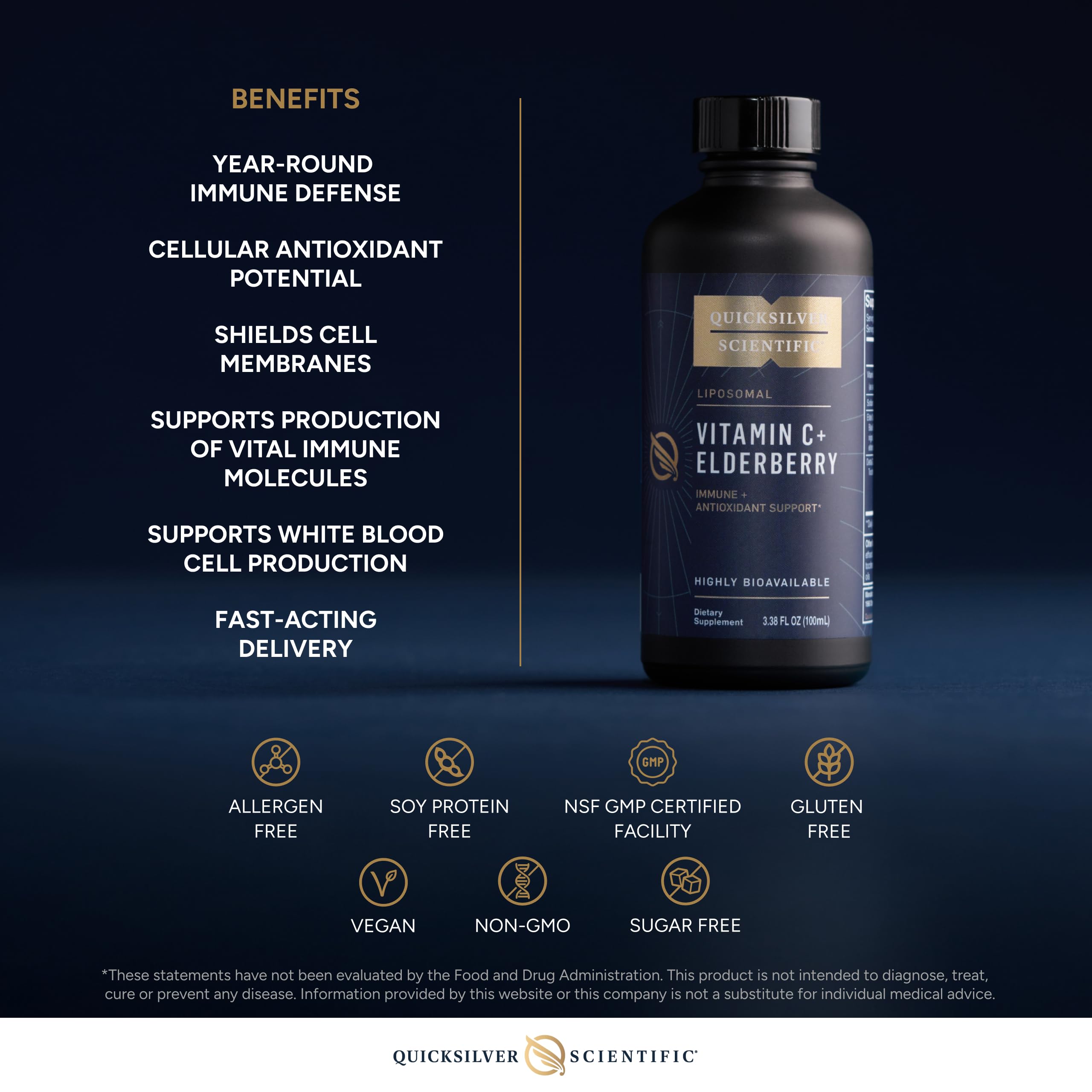 Quicksilver Scientific Liposomal Vitamin C + Sureau Noir – composition et extrait de sureau noir
